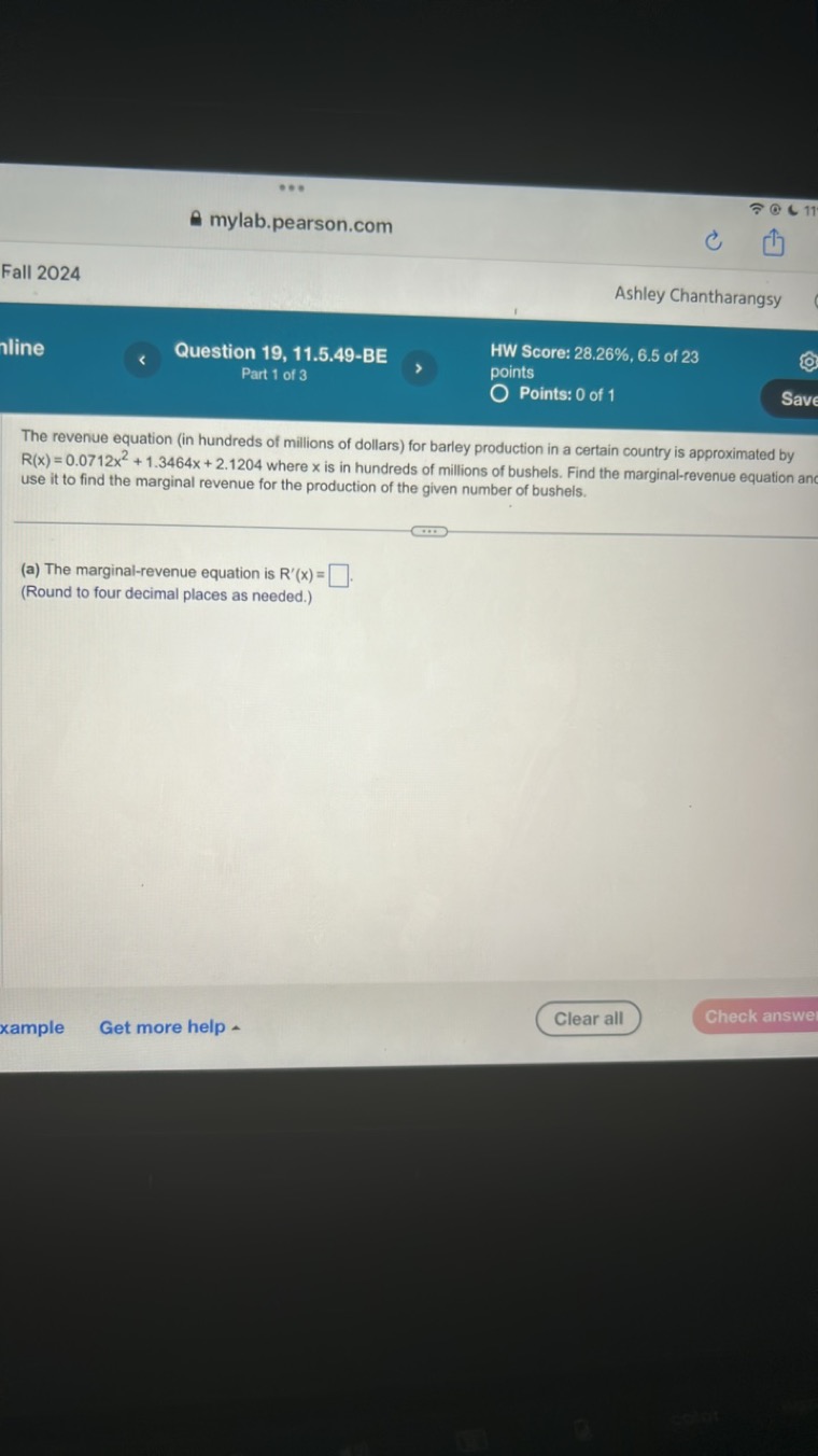 mylab.pearson.com
11

Fall 2024
Ashley Chantharangsy

Question 19, 11.