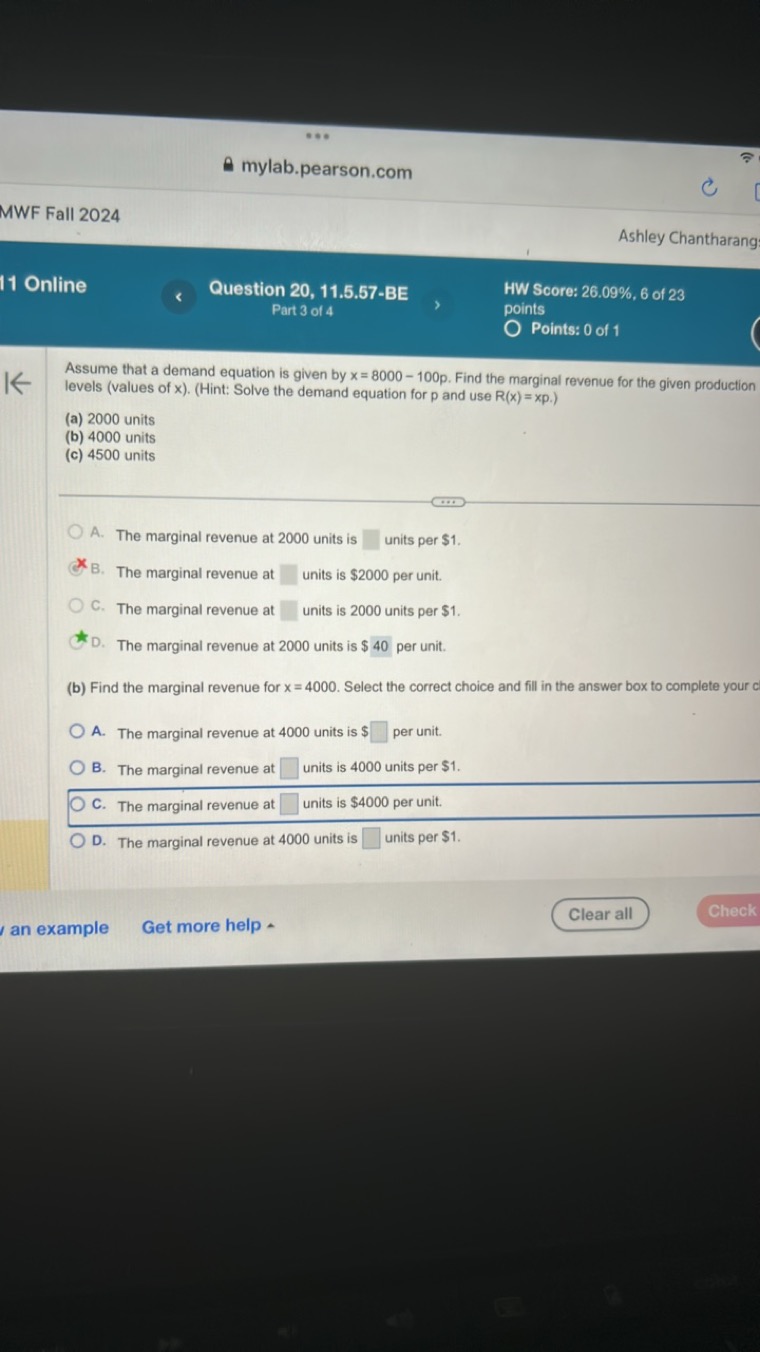 mylab.pearson.com
MWF Fall 2024
Ashley Chantharang:
11 Online
Question