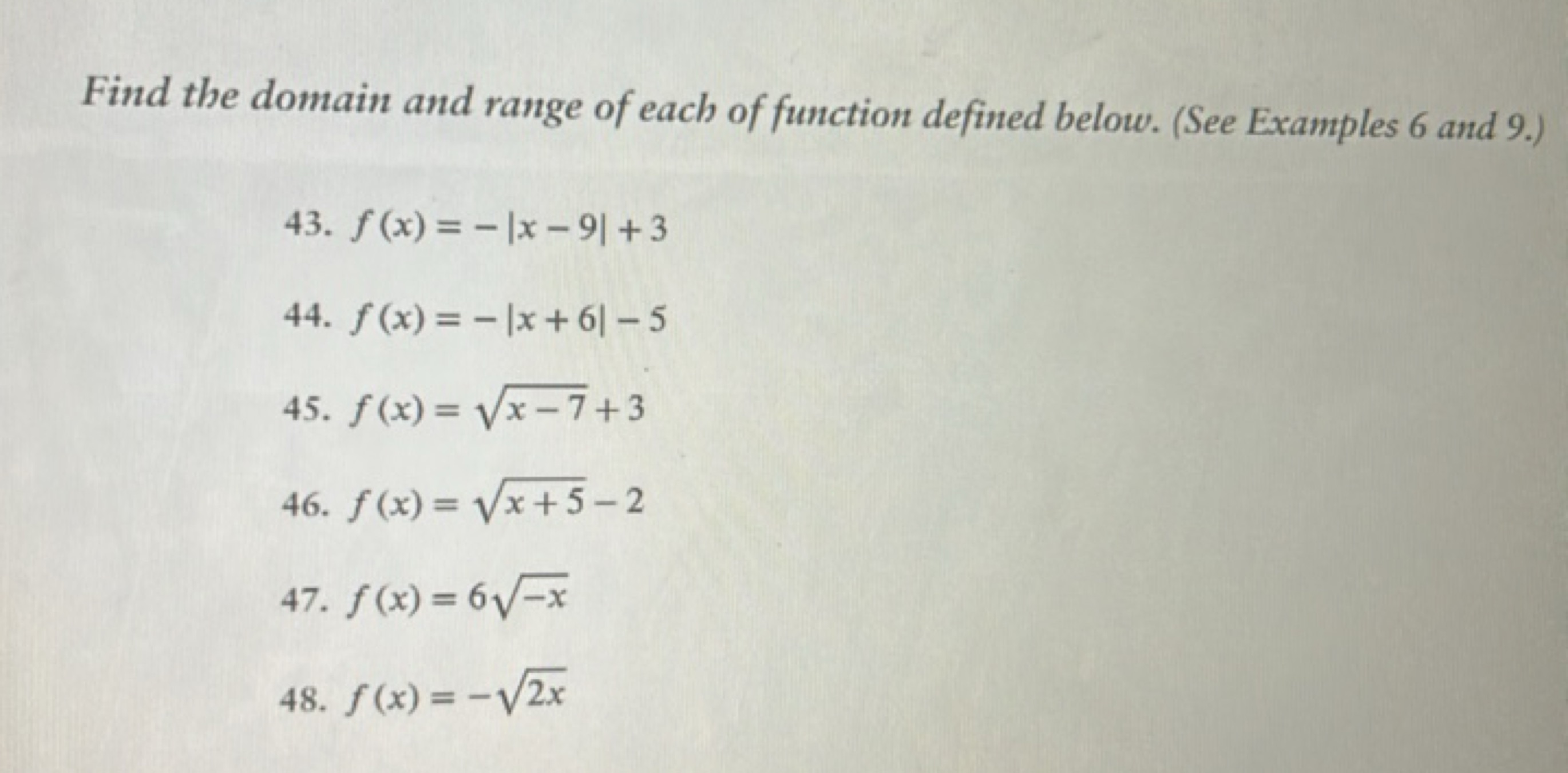 Find the domain and range of each of function defined below. (See Exam