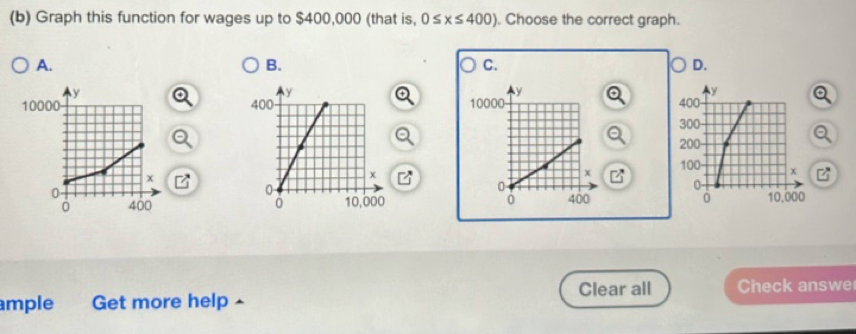 (b) Graph this function for wages up to \ 400,000(thatis,0 \leq x \leq