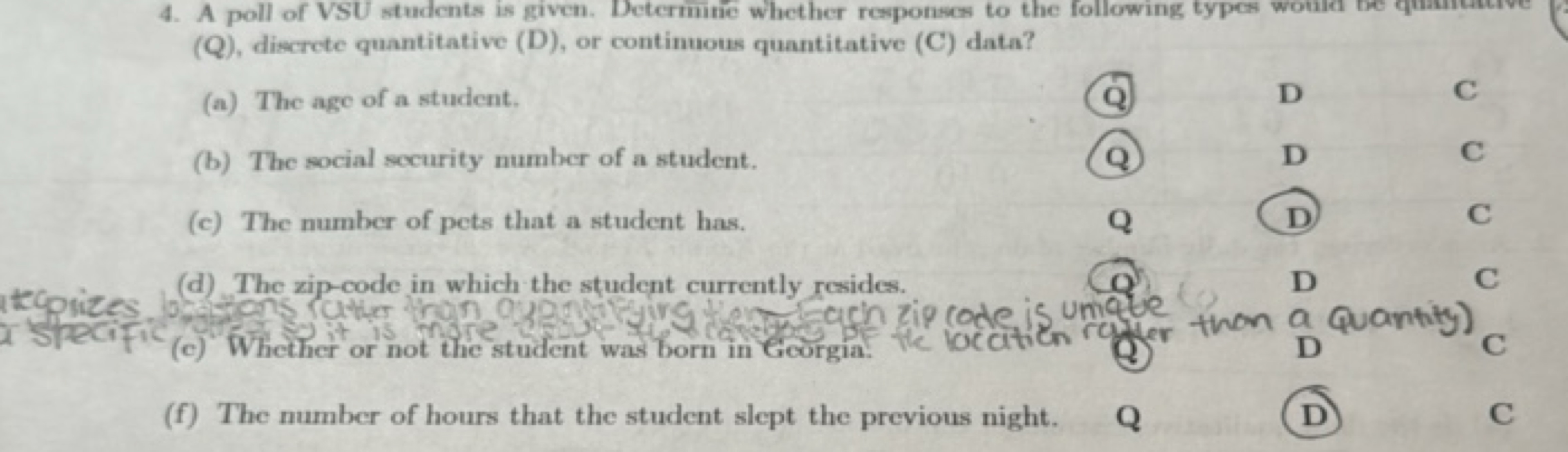 4. A poll of VSU students is given. Determine whether responses to the