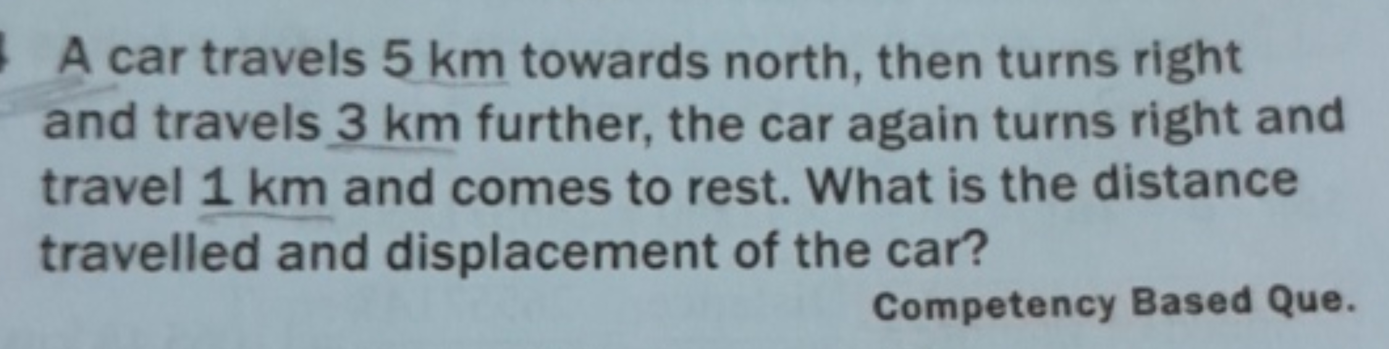 4A car travels 5 km towards north, then turns right
and travels 3 km f