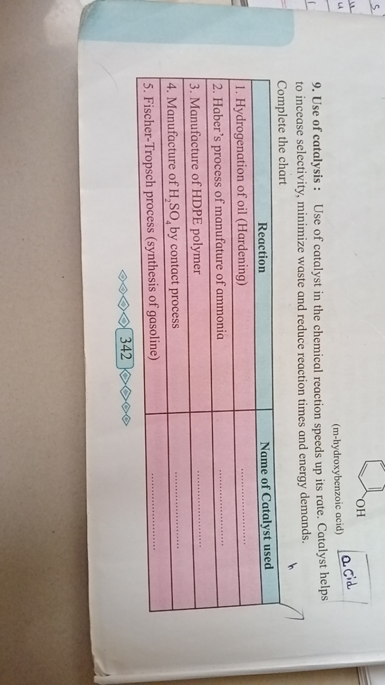 s
Oc1ccccc1
(m-hydroxybenzoic acid)
9. Use of catalysis: Use of cataly