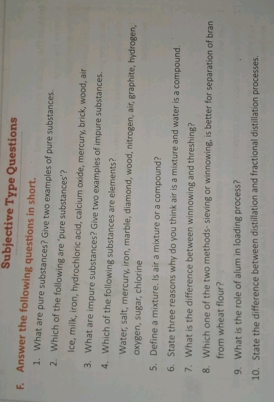 Subjective Type Questions
F. Answer the following questions in short.
