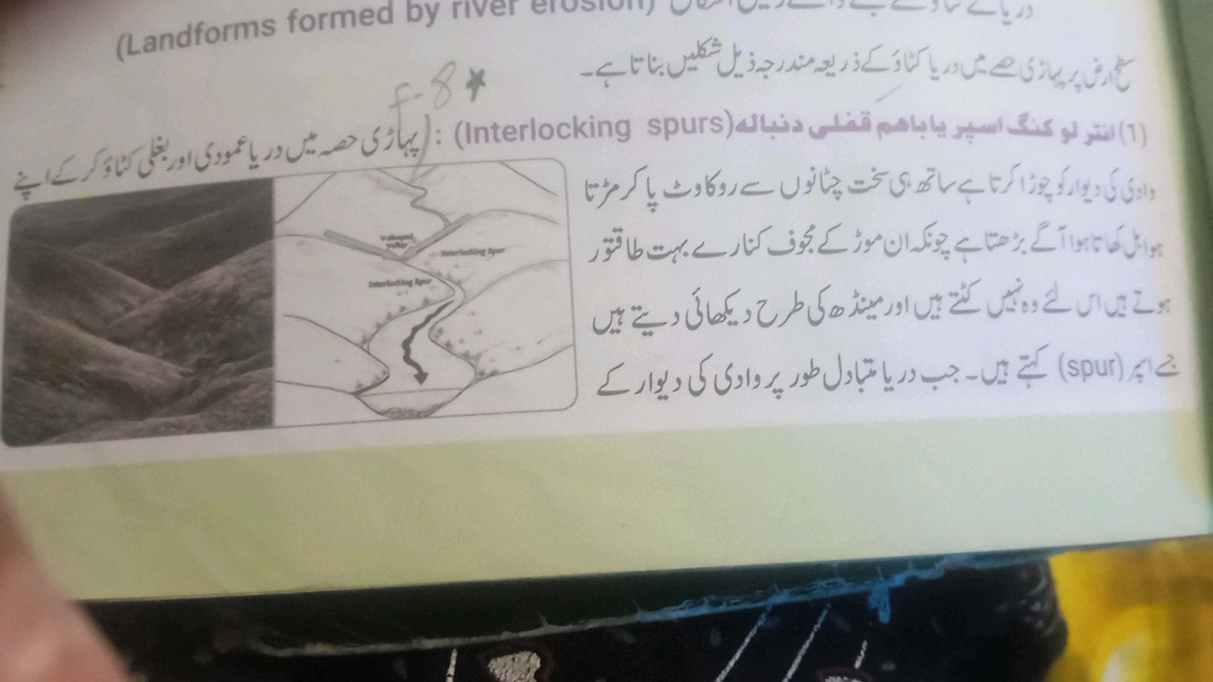 (Landforms formed by river
- با
: Interlocking spurs) (1)
 (spur) ​