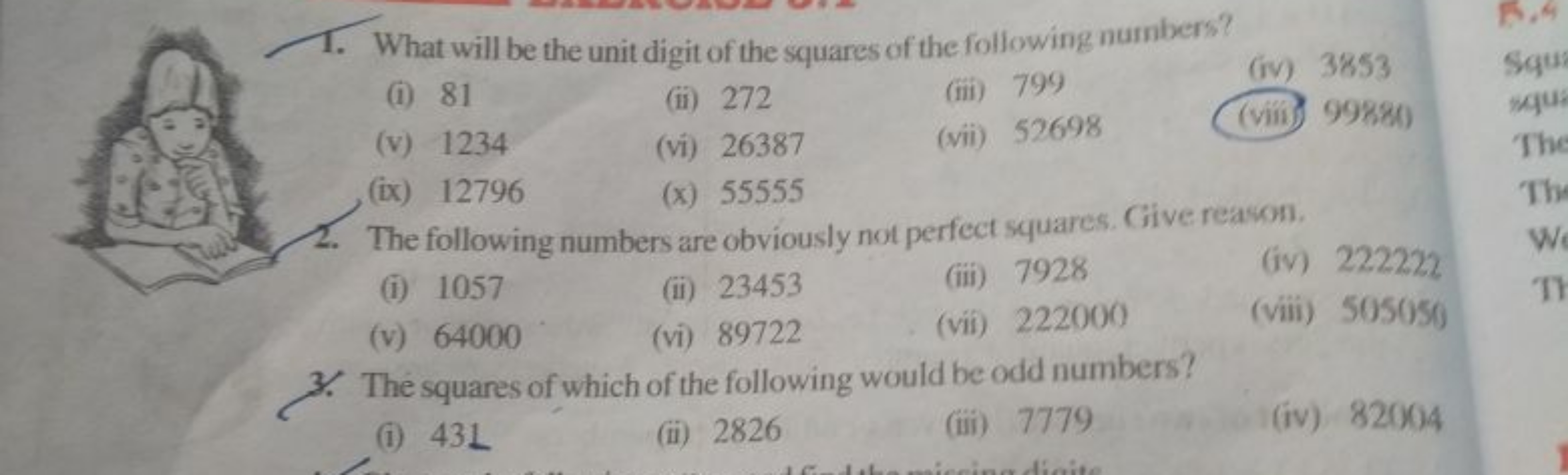 1. What will be the unit digit of the squares of the following numbers