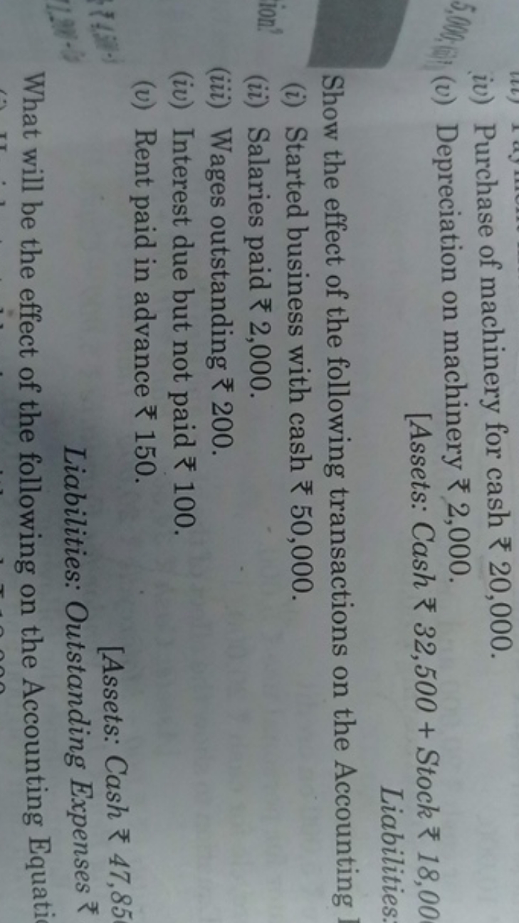 iv) Purchase of machinery for cash ₹ 20,000 .
(v) Depreciation on mach