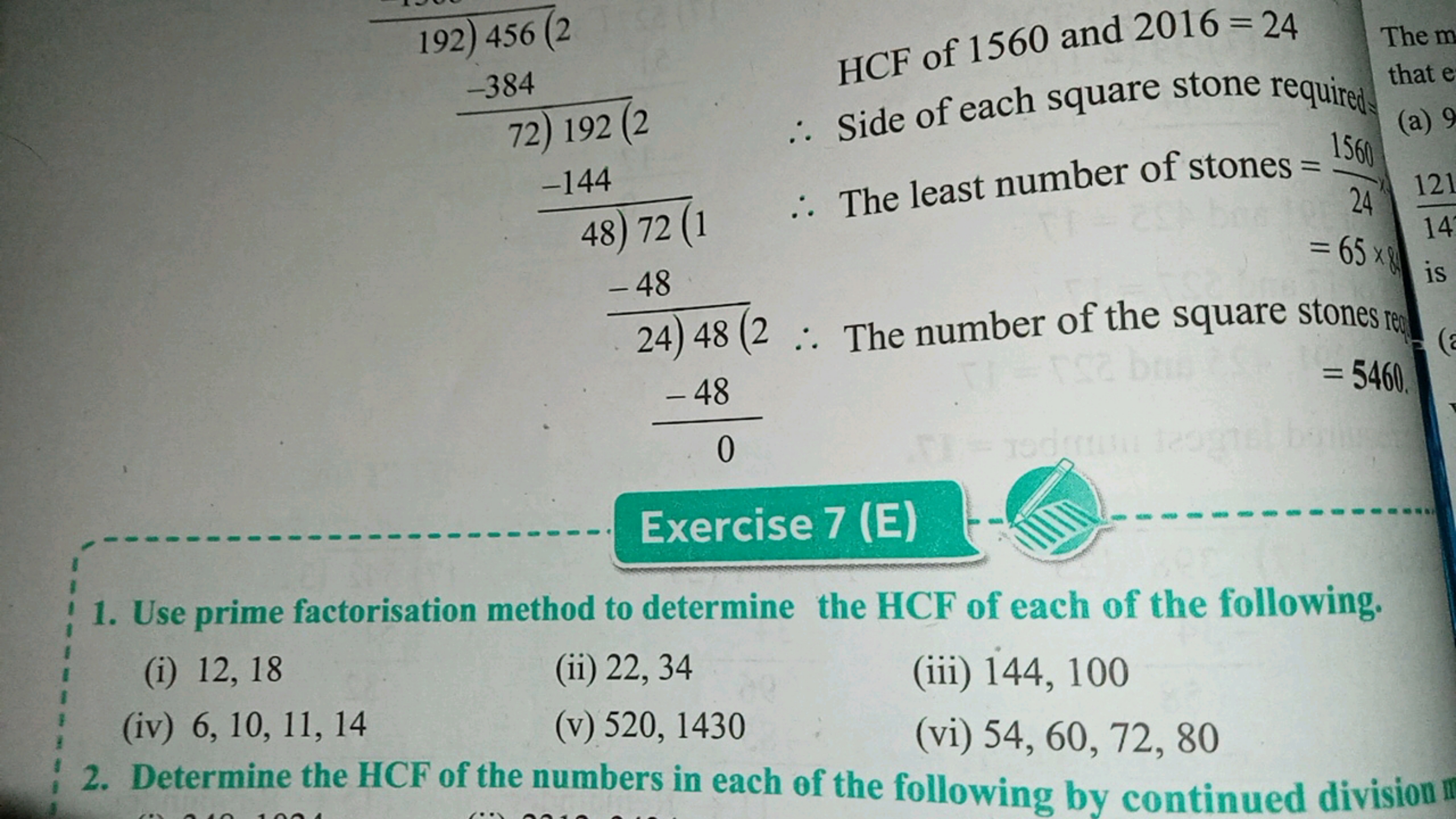  192) 456(272)192(2−384​48)72(1−144​24)48(2−48​0−48​​

HCF of 1560 and