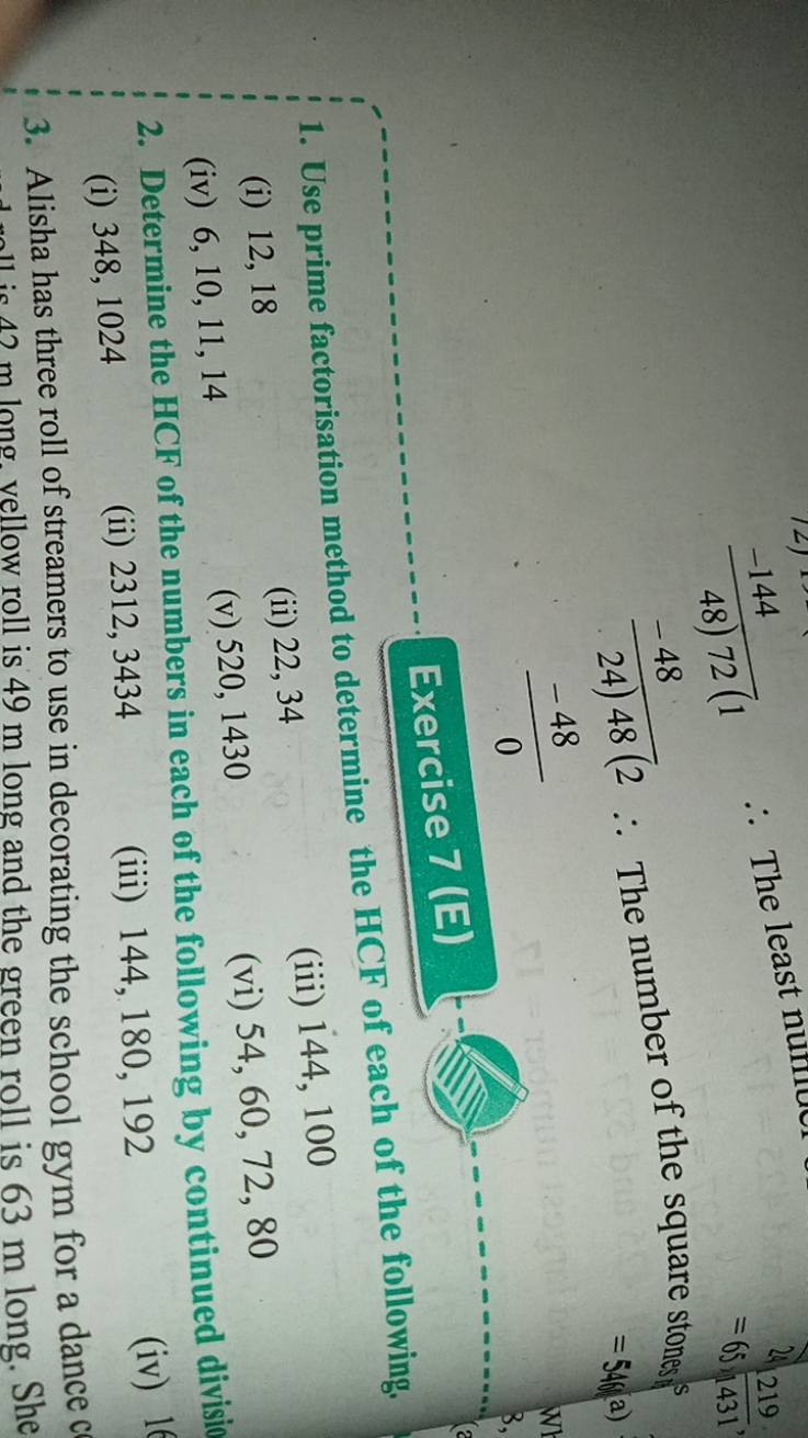 48)72(1−144​
∴ The least numiue
=65.11431​
24)48(2−48​∴ The number of 