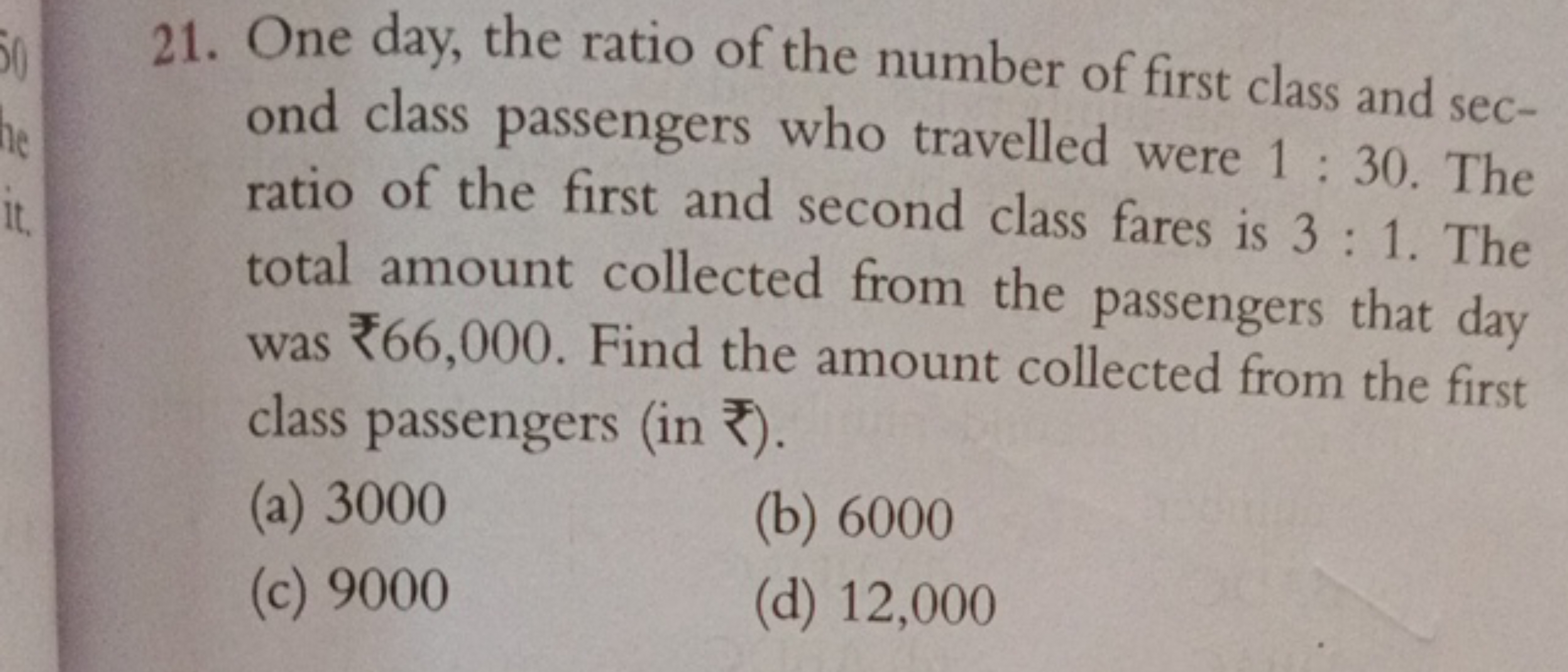 21. One day, the ratio of the number of first class and second class p