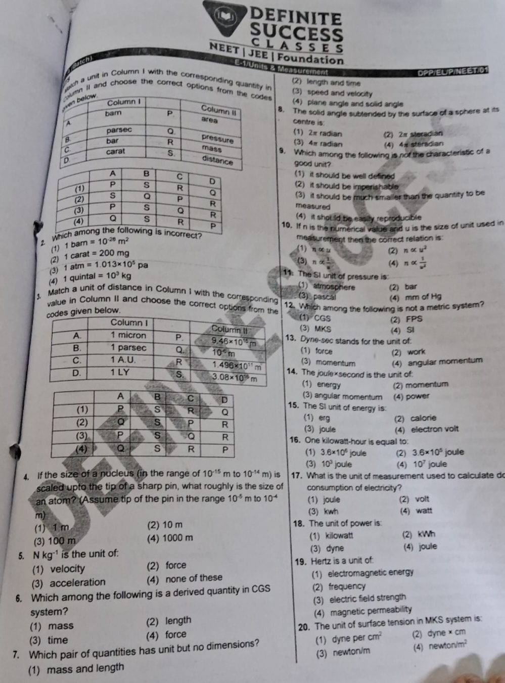 (4) DEFINITE
CLASSES
NEET | JEE | Foundation
Ealouis a moasurement
DPP