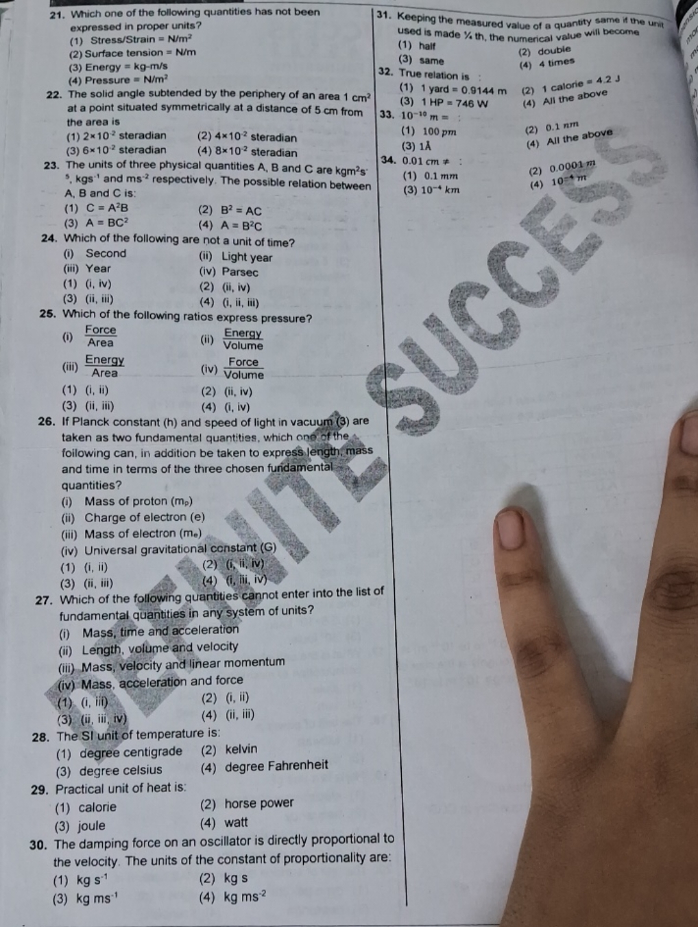 21. Which one of the following quantities has not been expressed in pr