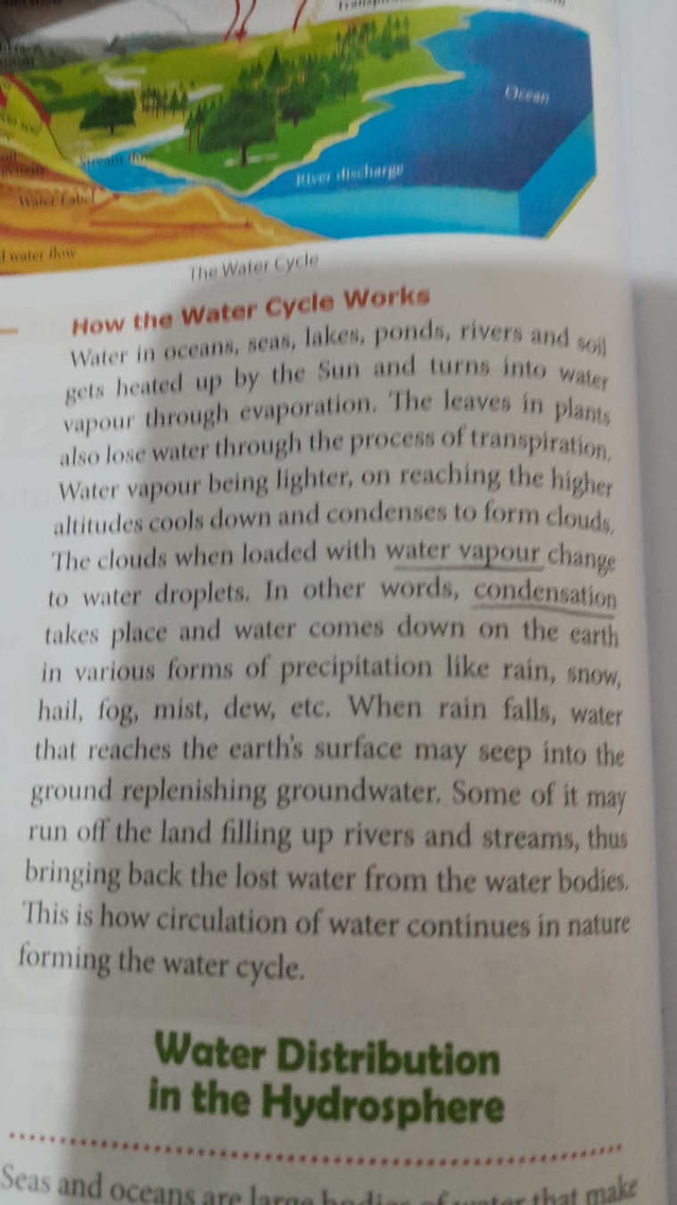 The Water cycle
How the Water Cycle Works
Water in occans, seas, lakes