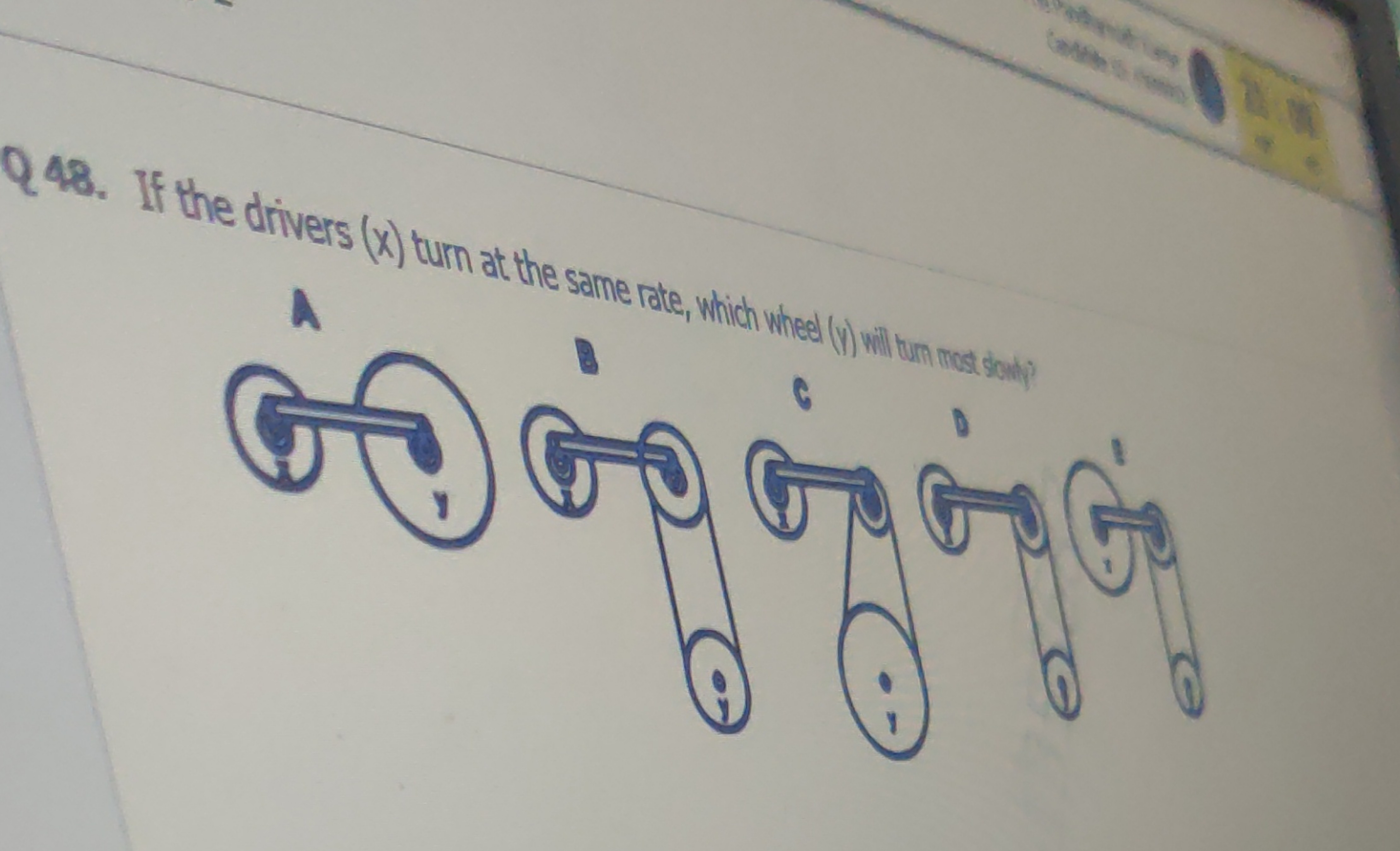 Q48. If the drivers (x) turn at the same rate, which whee (y) witt tum