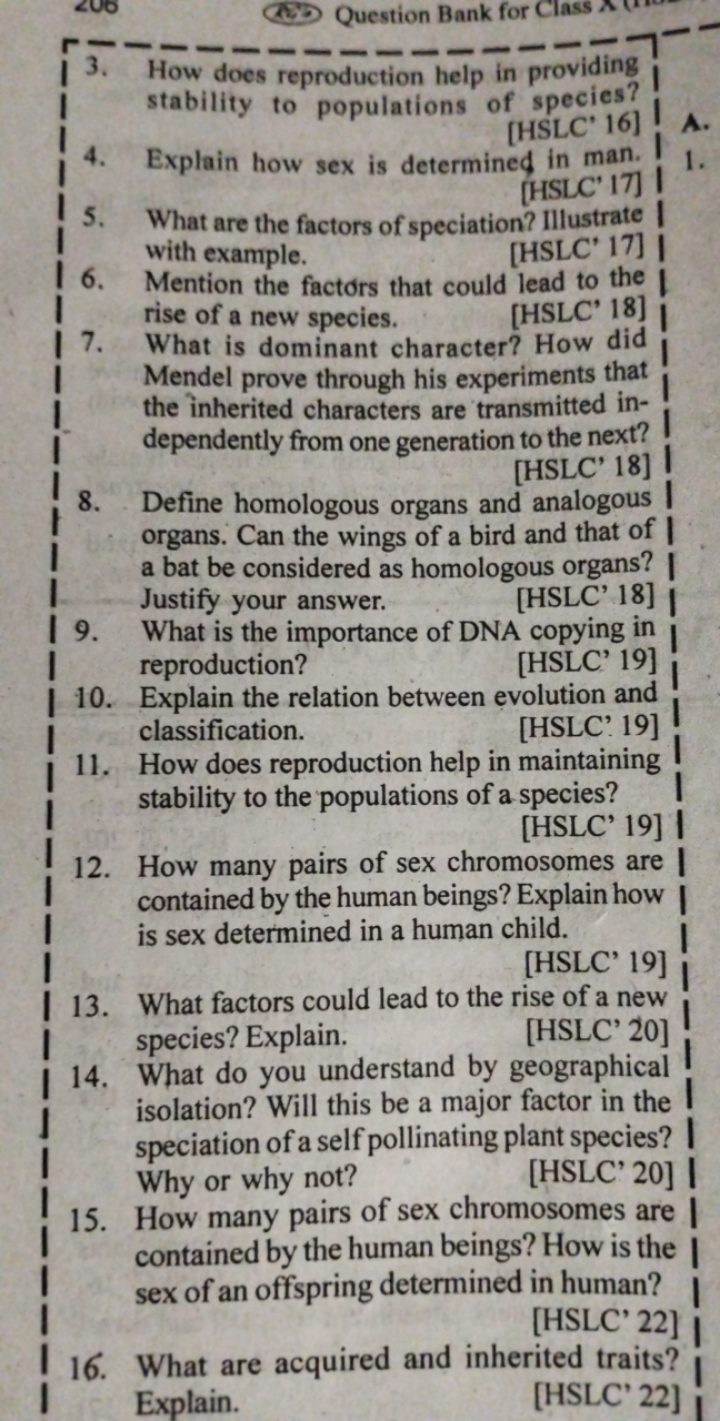 I
Question Bank for Clas
3. How does reproduction help in providing
st