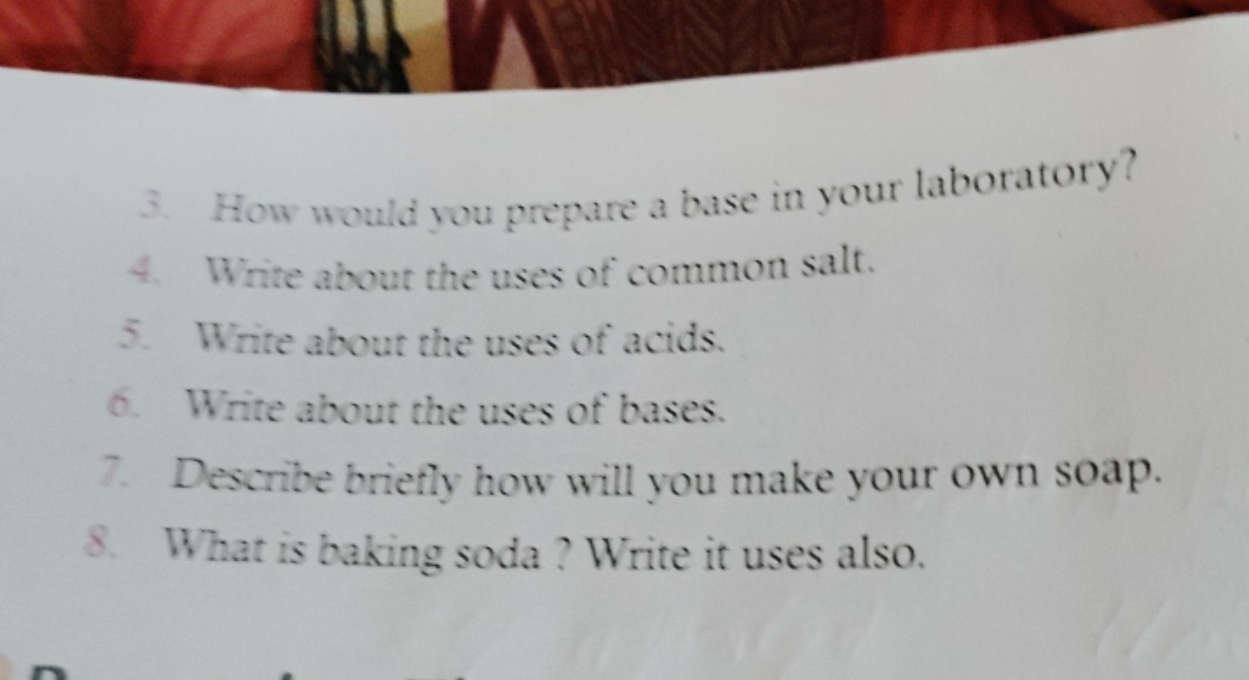 3. How would you prepare a base in your laboratory?
4. Write about the