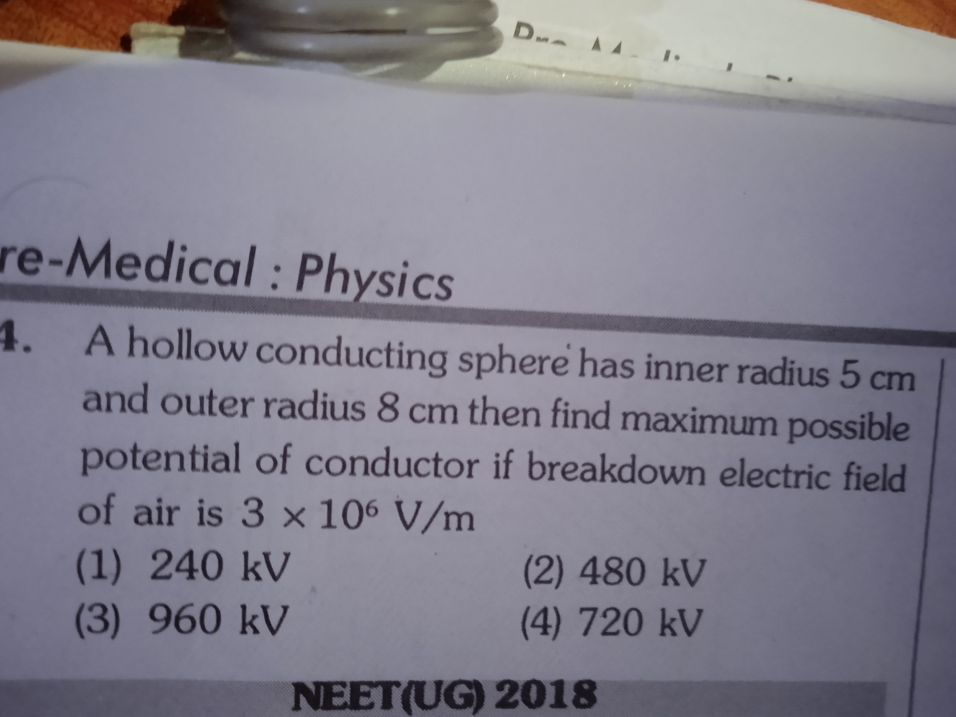 re-Medical : Physics
A hollow conducting sphere has inner radius 5 cm 