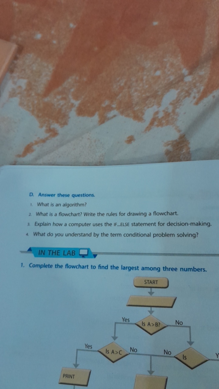 D. Answer these questions.
1. What is an algorithm?
2. What is a flowc