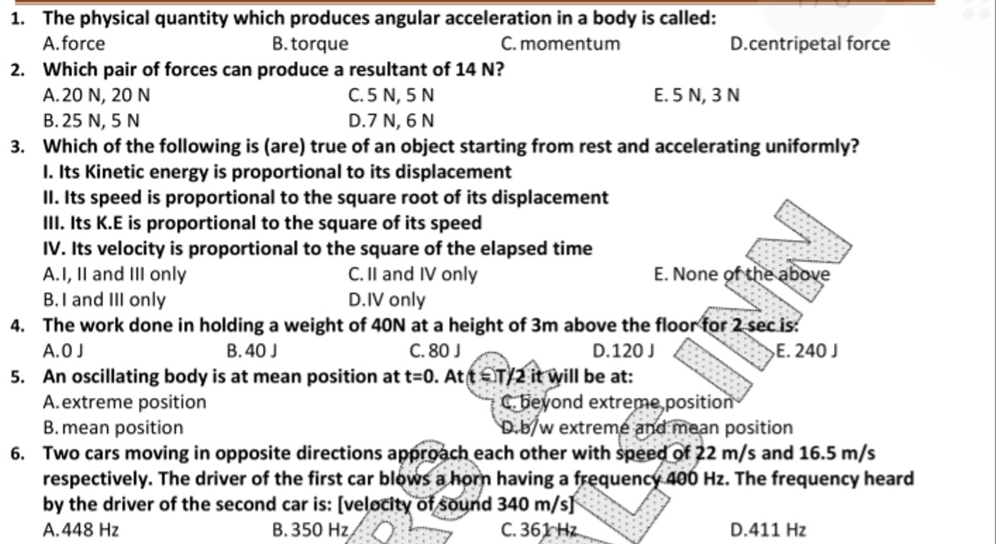 1. The physical quantity which produces angular acceleration in a body