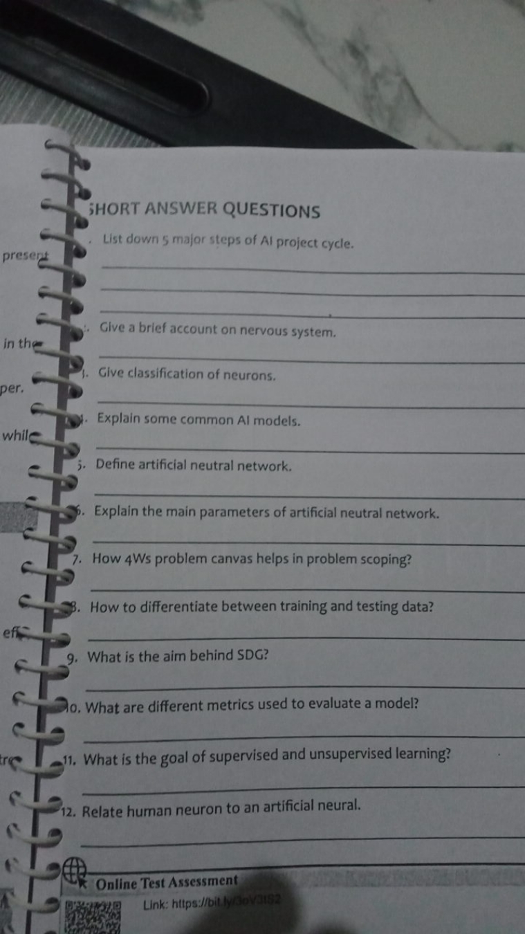 ;HORT ANSWER QUESTIONS
List down 5 major steps of Al project cycle.   