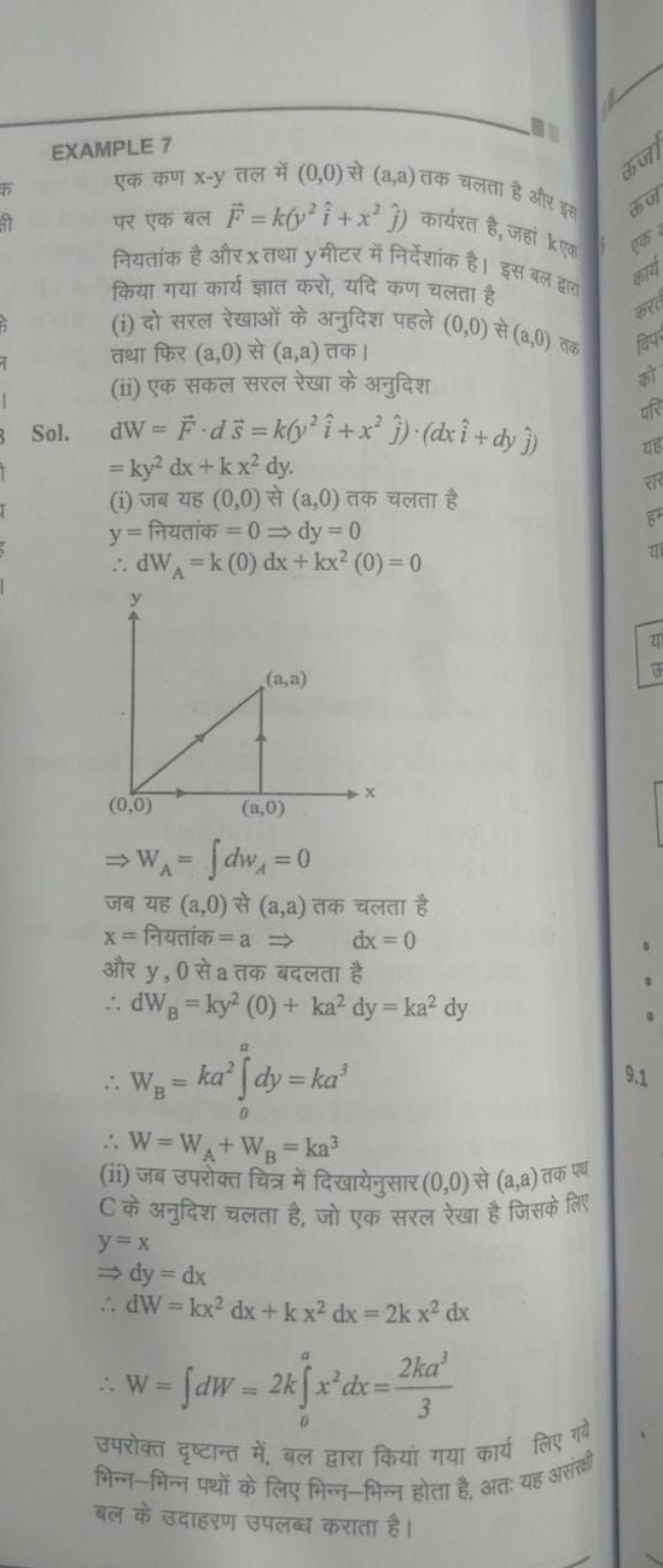 EXAMPLE 7
एक कण x−y तल में (0,0) से (a,a) तक चलता है और इसा पर एक बल F