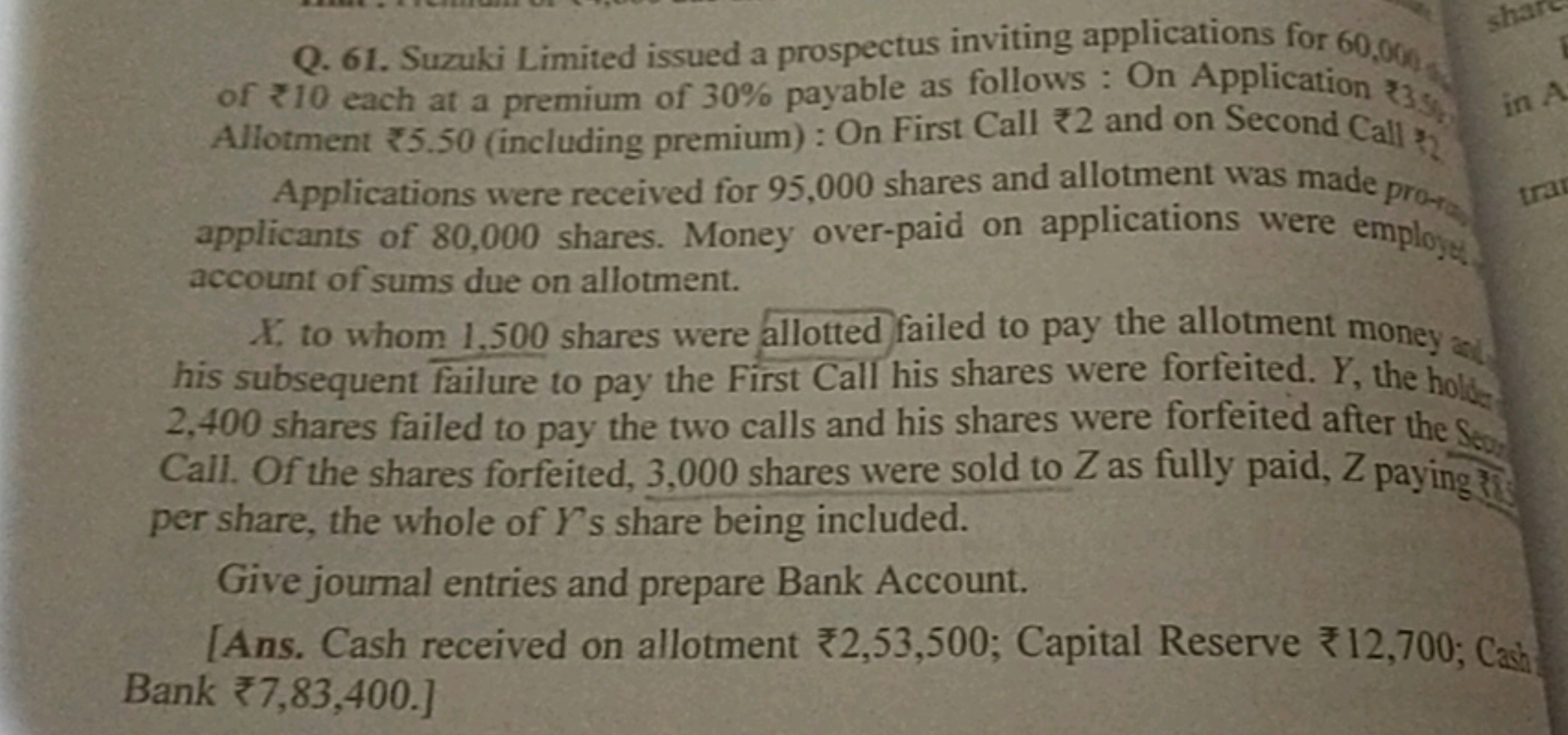 Q. 61. Suzuki Limited issued a prospectus inviting applications for 60