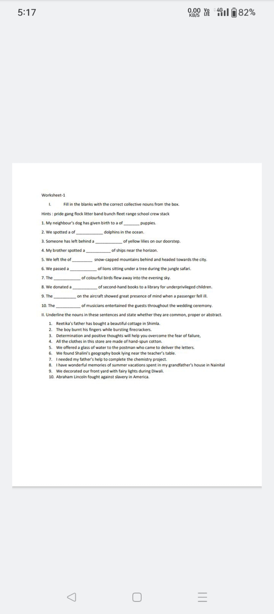 5:17

Worksheet-1
I. Fill in the blanks with the correct collective no