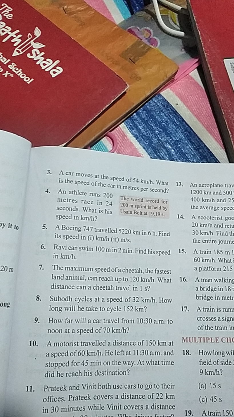 3. A car moves at the speed of 54 km/h. What is the speed of the car i