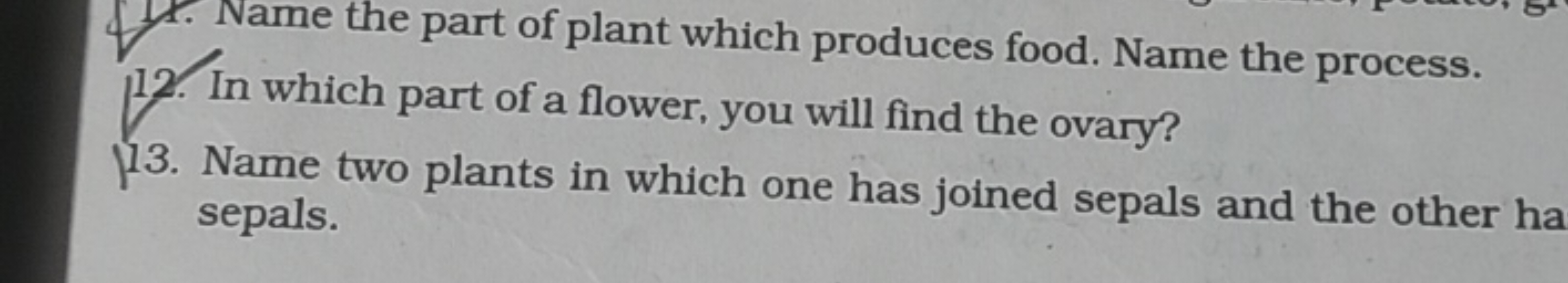 12. In which part of a flower, you will find the ovary?
13. Name two p