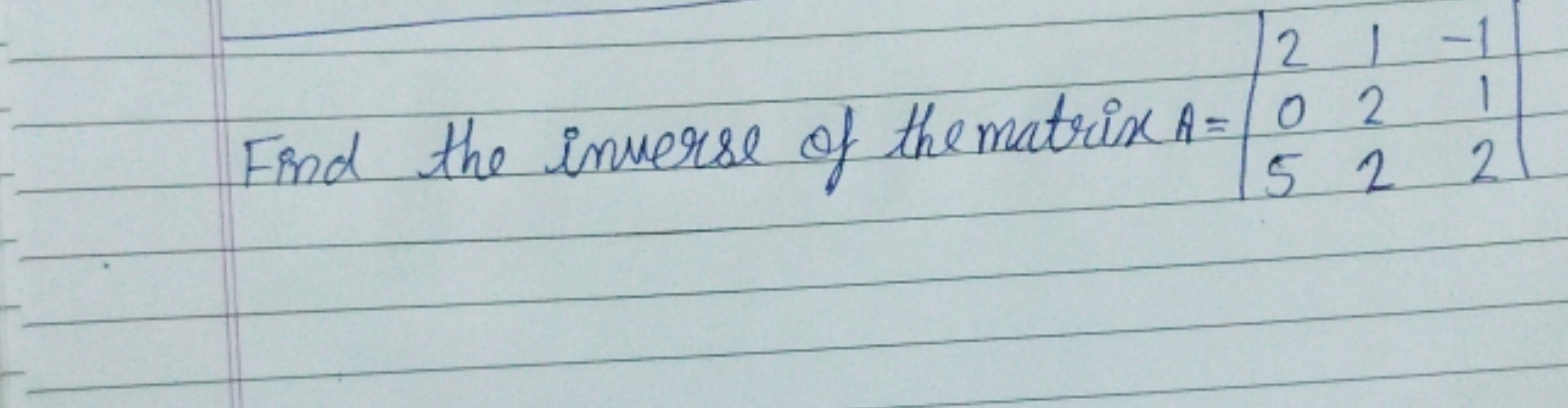 Find the inverse of the matrix A=∣∣​205​122​−112​∣∣​