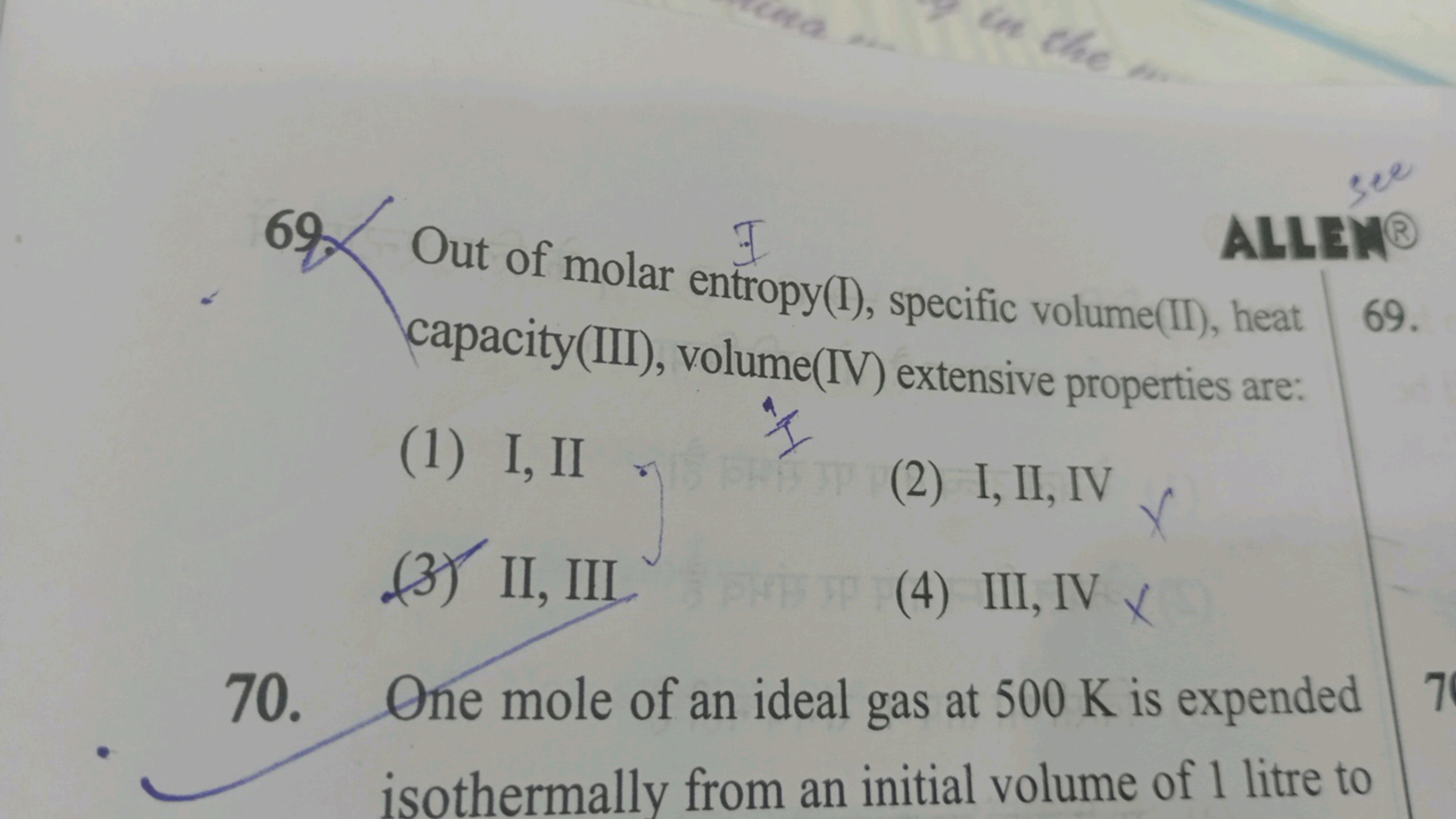 ALLEM
Out of molar entropy(I), specific volume(II), heat capacity(III)