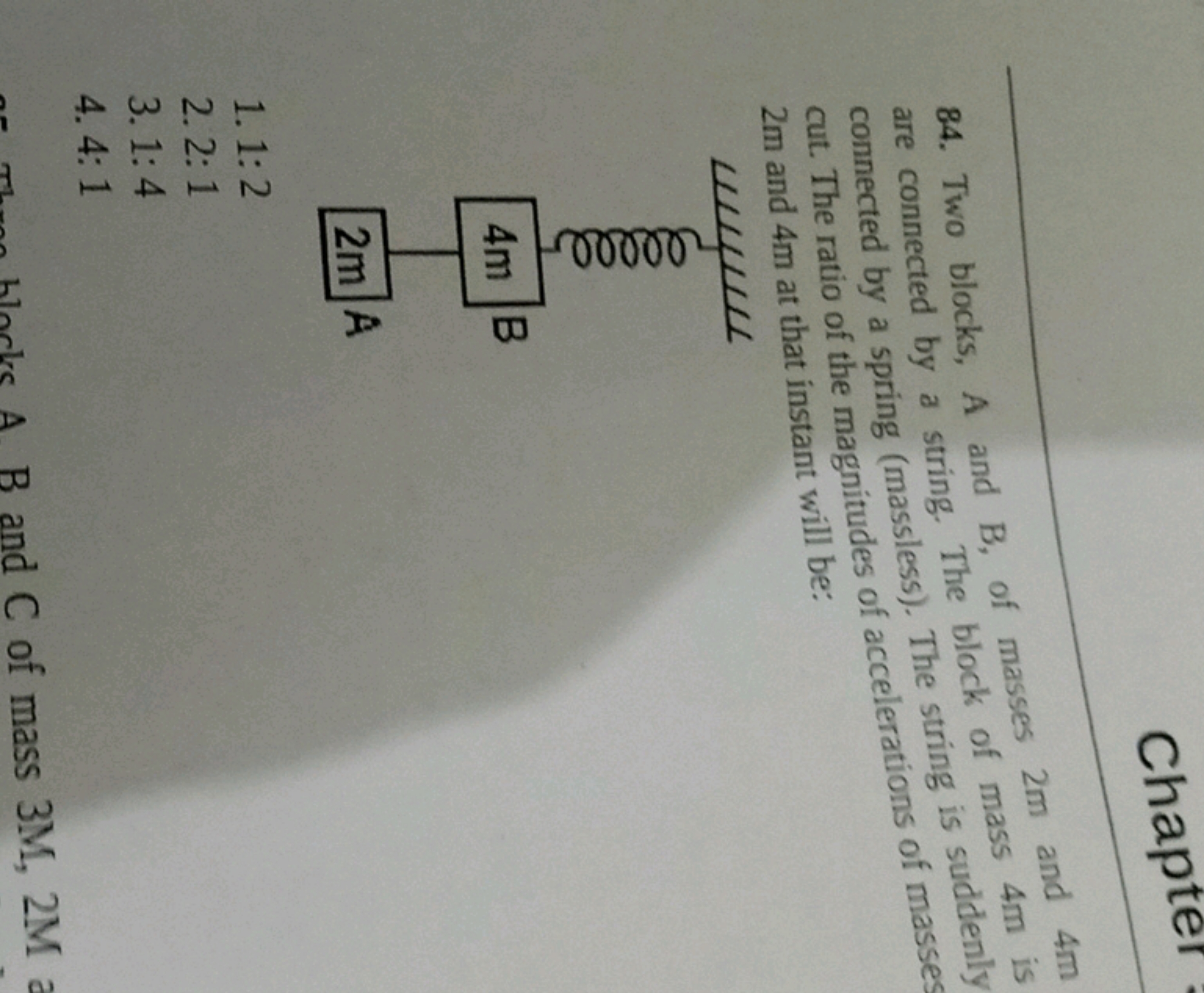 chapter
84. Two blocks, A and B, of masses 2 m and 4 m are connected b