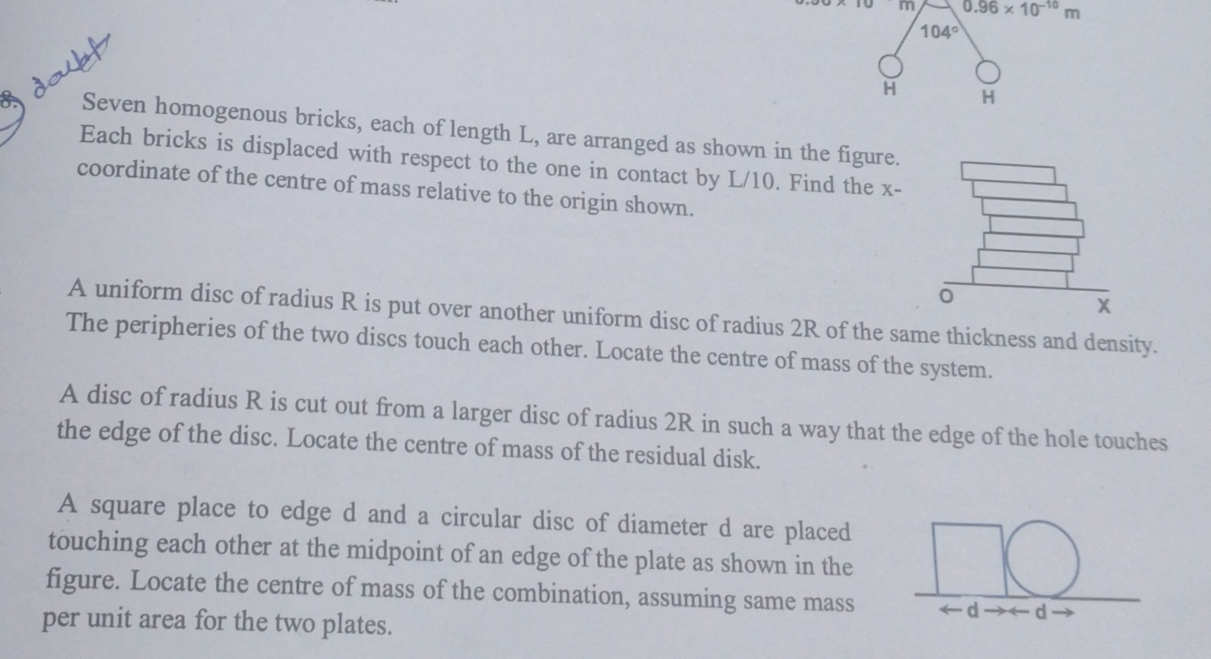 8. 20
Seven homogenous bricks, each of length L, are arranged as shown