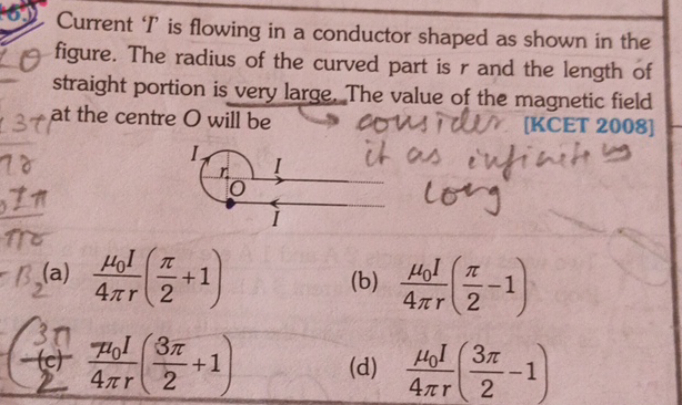 
Current ' T ' is flowing in a conductor shaped as shown in the figure