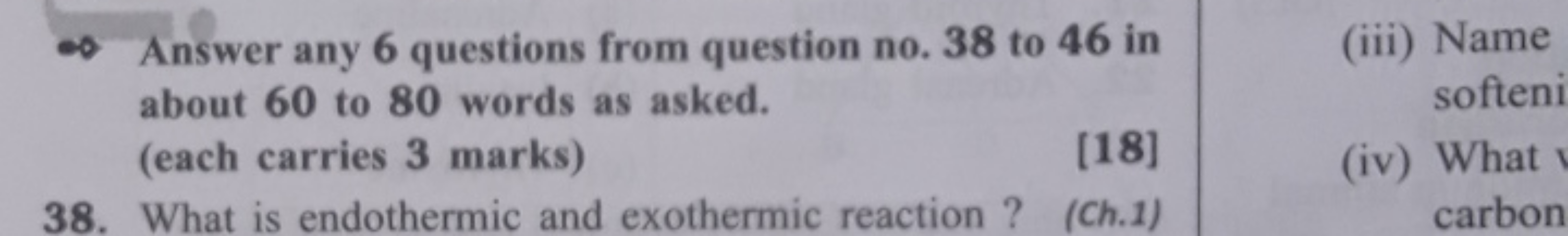 ∝ Answer any 6 questions from question no. 38 to 46 in about 60 to 80 