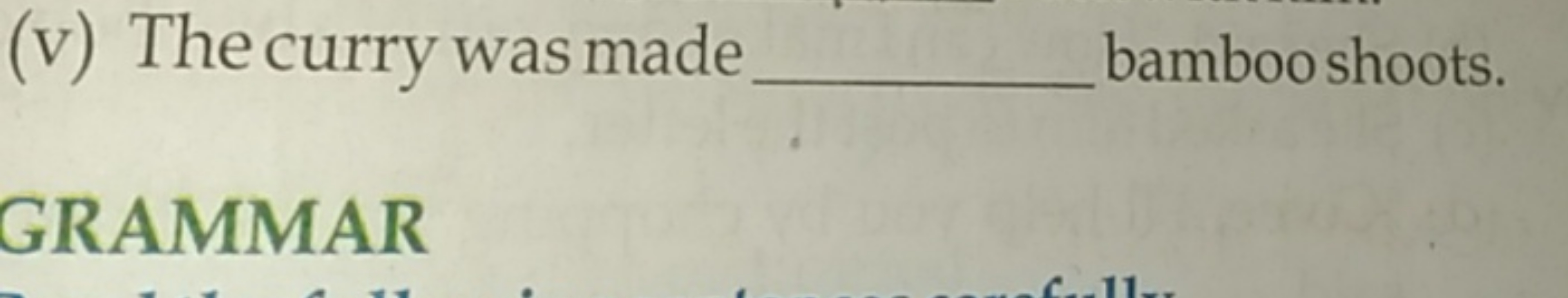 (v) The curry was made  bamboo shoots.

GRAMMAR