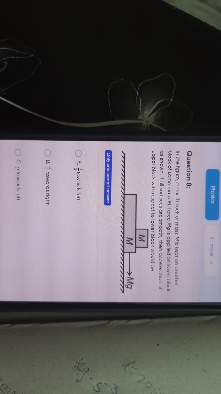 Physics
2+ more

Question 8:
In the figure, a small block of mass M is