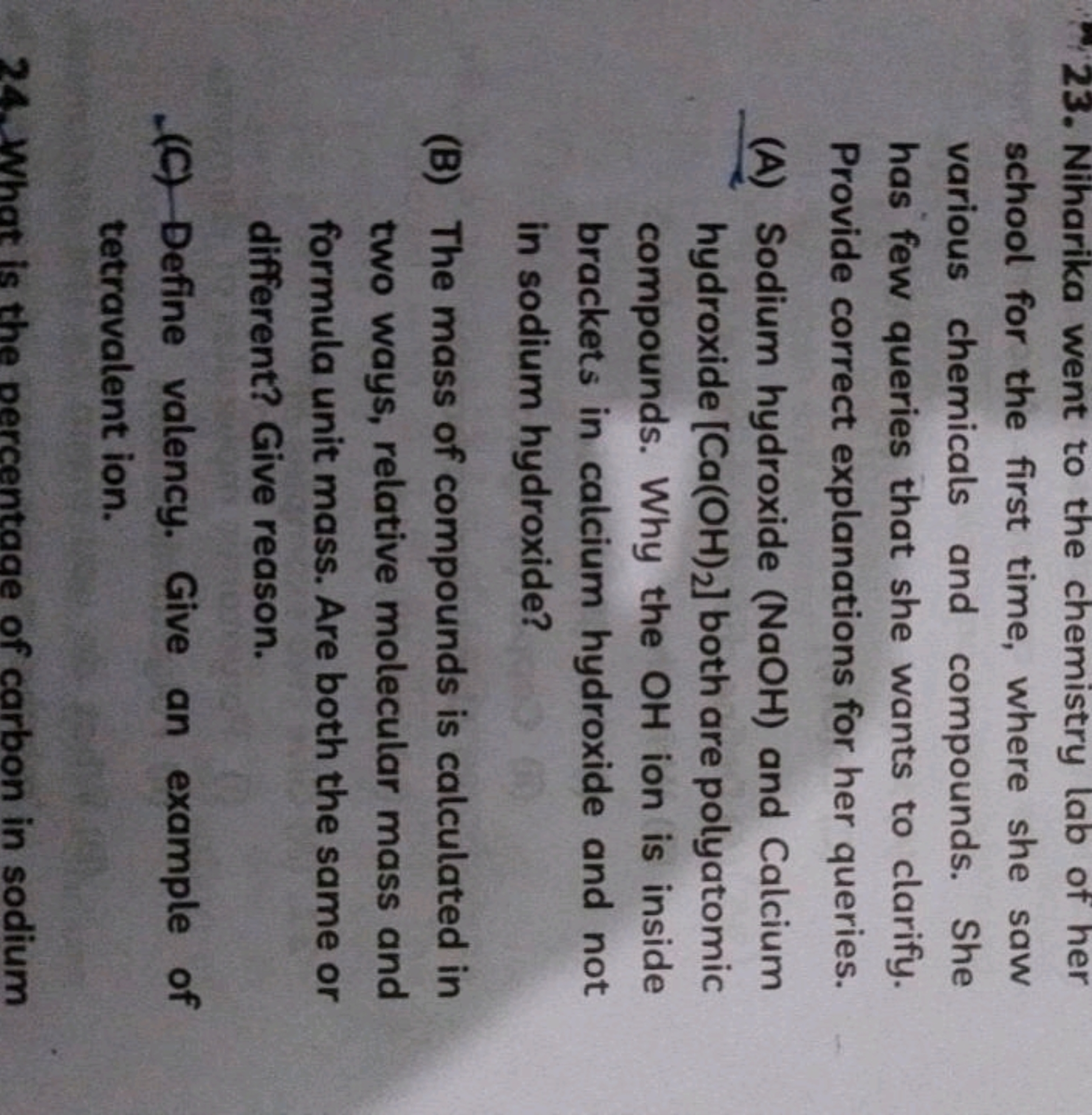 23. Niharika went to the chemistry lab of her school for the first tim