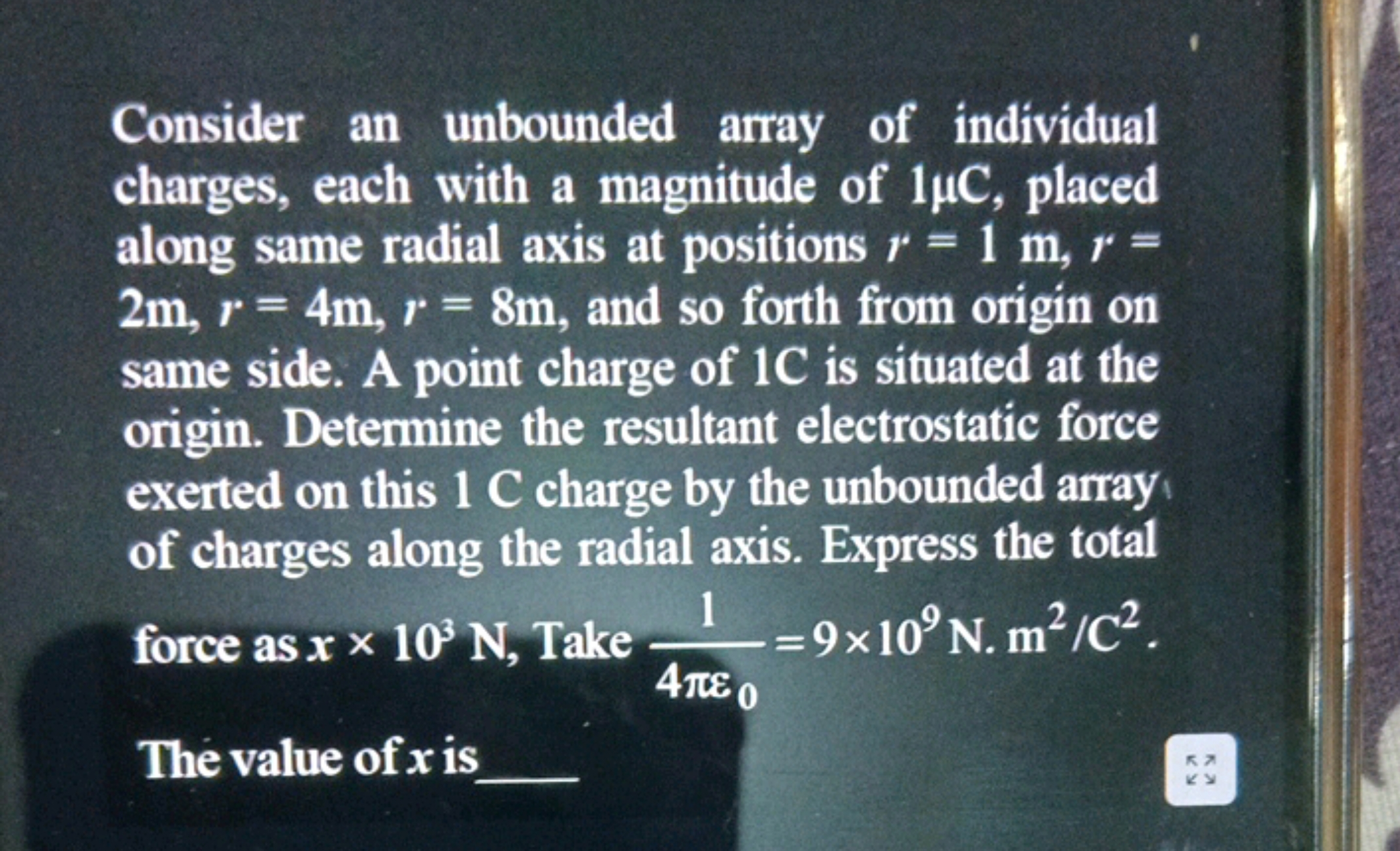 Consider an unbounded array of individual charges, each with a magnitu