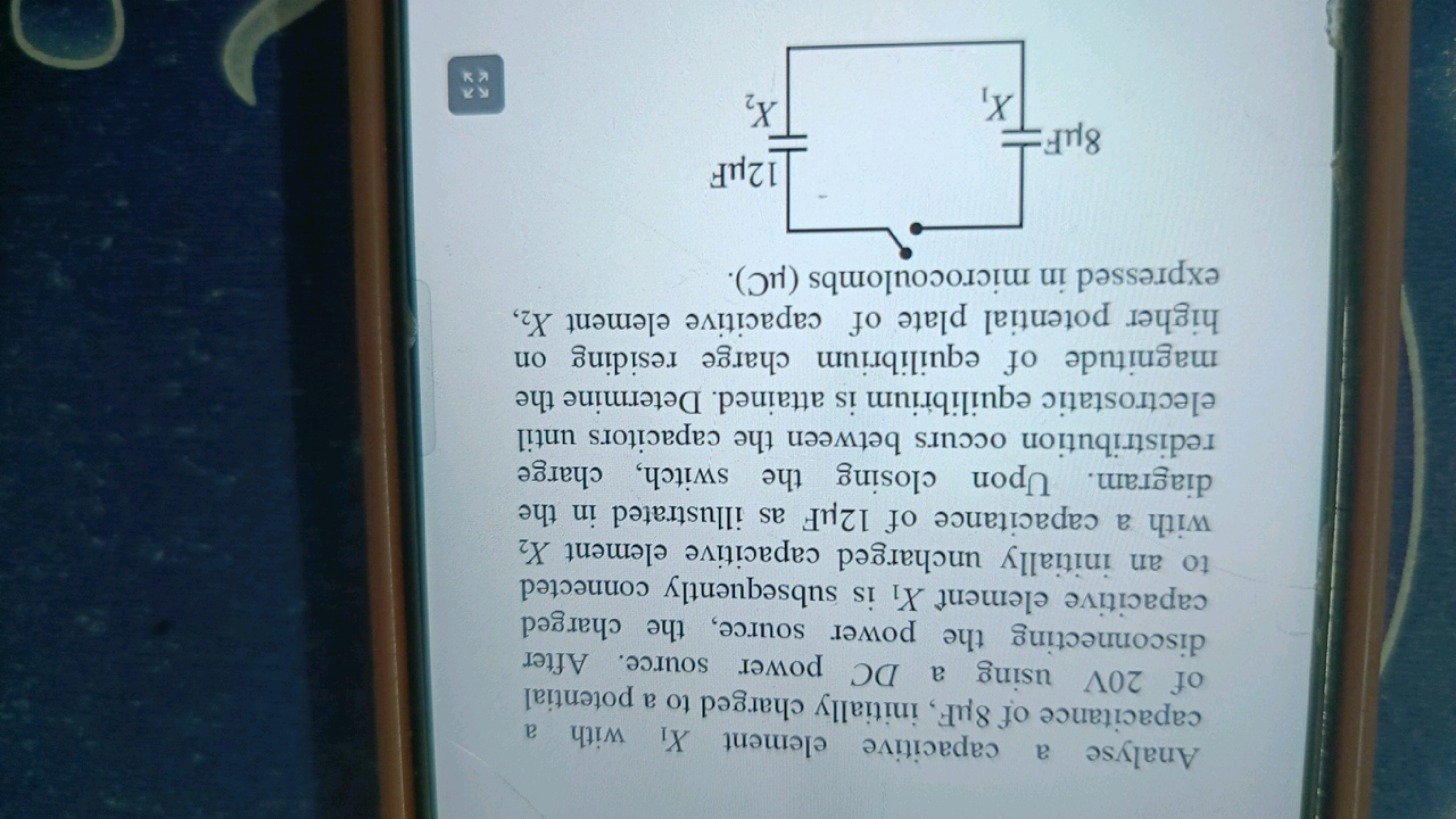 Analyse a capacitive element X1​ with a capacitance of 8μF, initially 