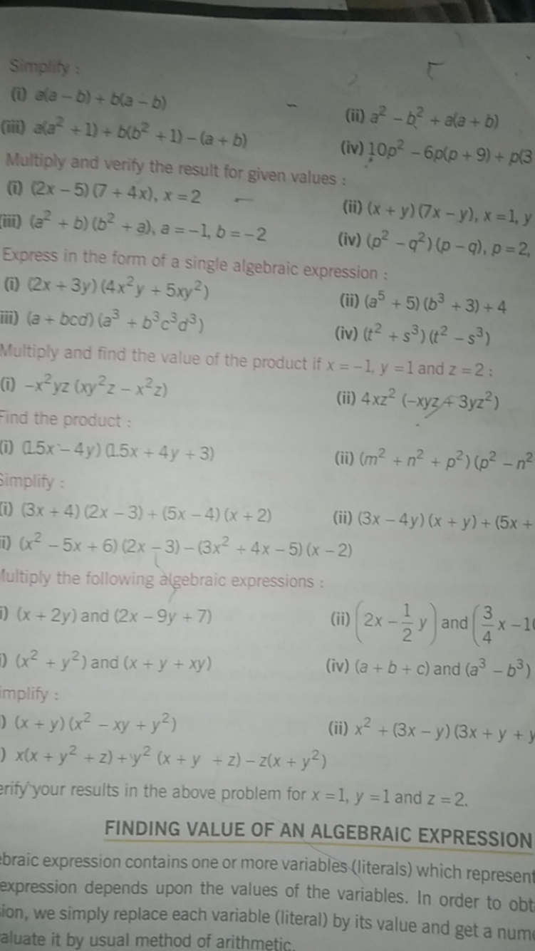 Simplity :
(i) a(a−b)+b(a−b)
(iii) a(a2+1)+b(b2+1)−(a+b)
(ii) a2−b2+a(