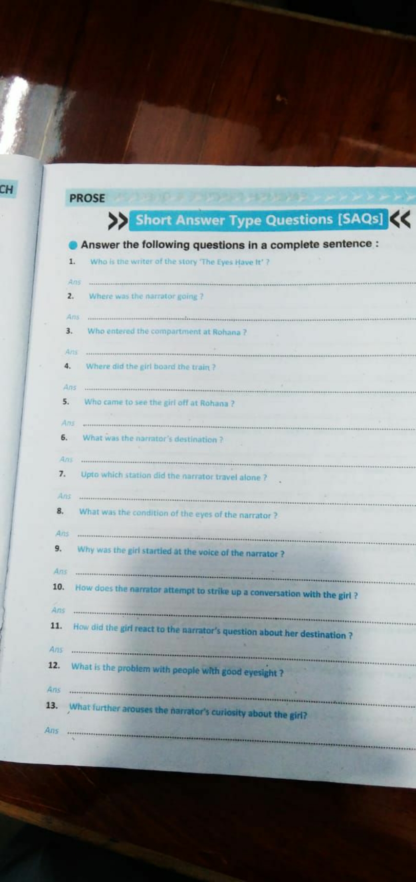 PROSE
Short Answer Type Questions [SAQs]
Answer the following question