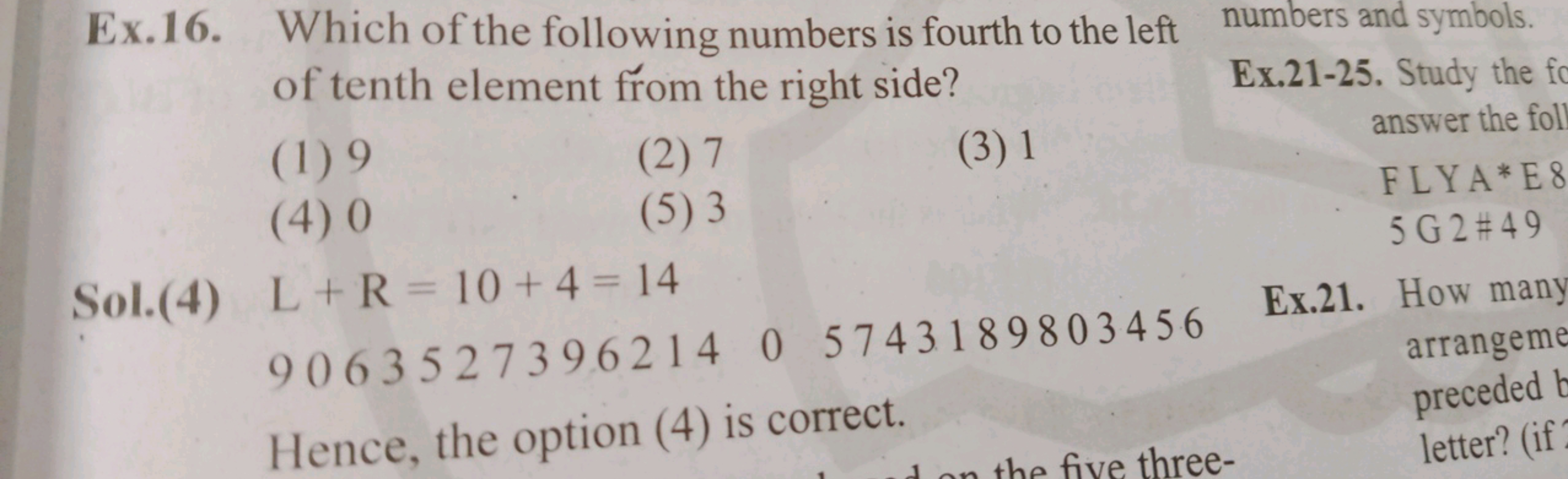 Ex.16. Which of the following numbers is fourth to the left of tenth e