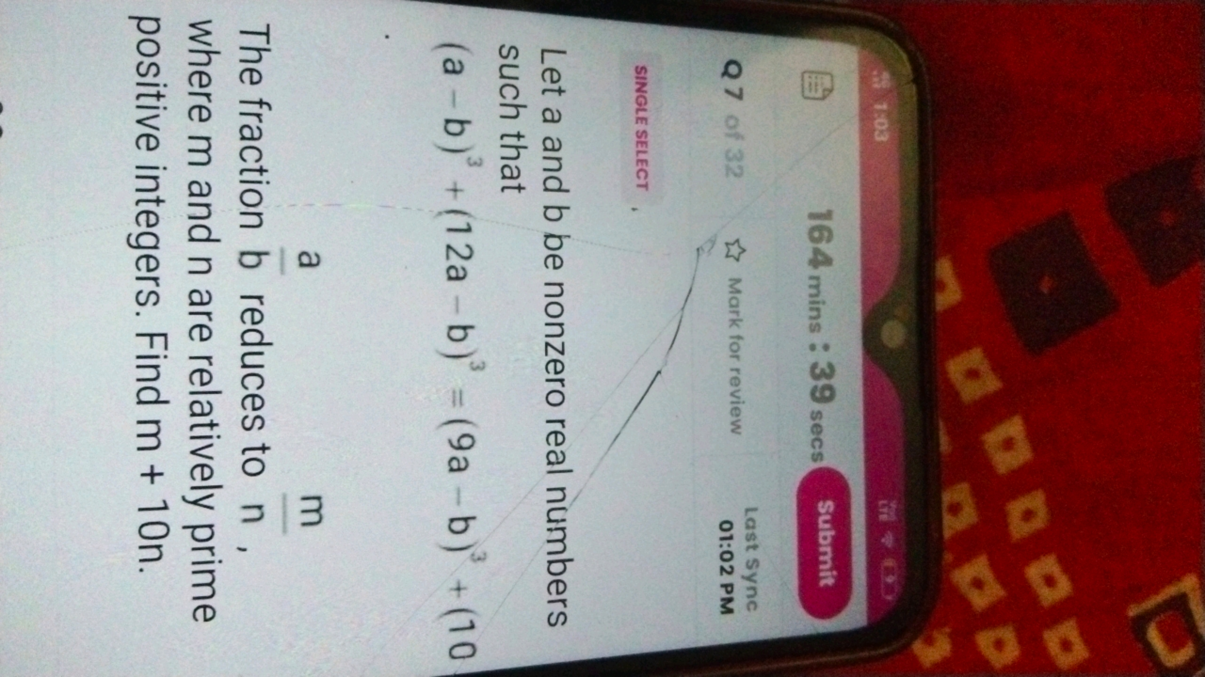 Let a and b be nonzero real numbers such that
(a−b)3+(12a−b)3=(9a−b)3+