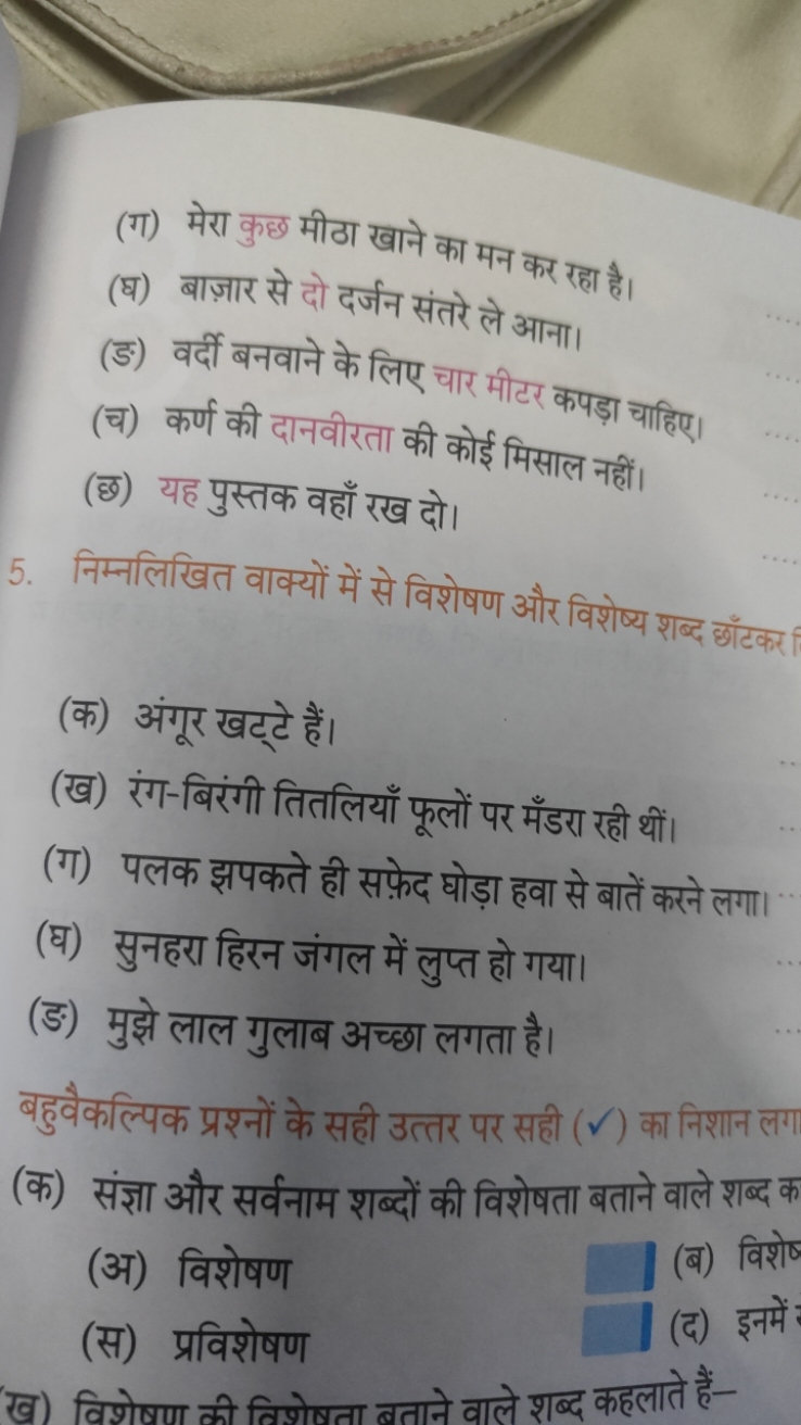 (ग) मेरा कुछ मीठा खाने का मन कर रहा है।
(घ) बाज़ार से दो दर्जन संतरे ल