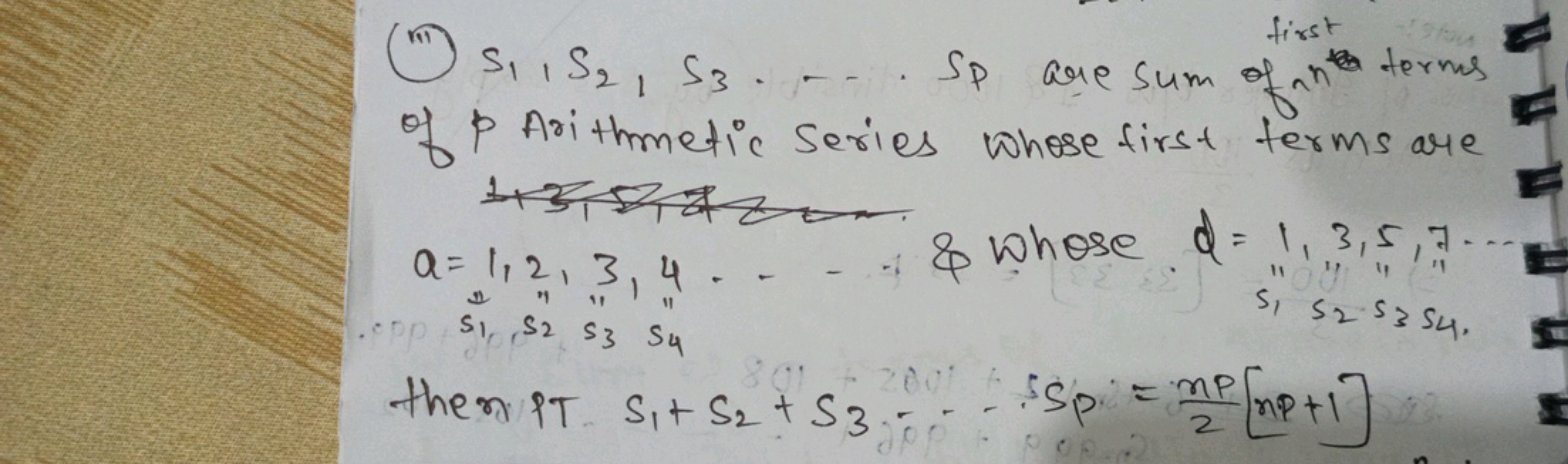 S1, S2, S3. - Sp are sum
first ston
of ant terms
of P Arithmetic Serie