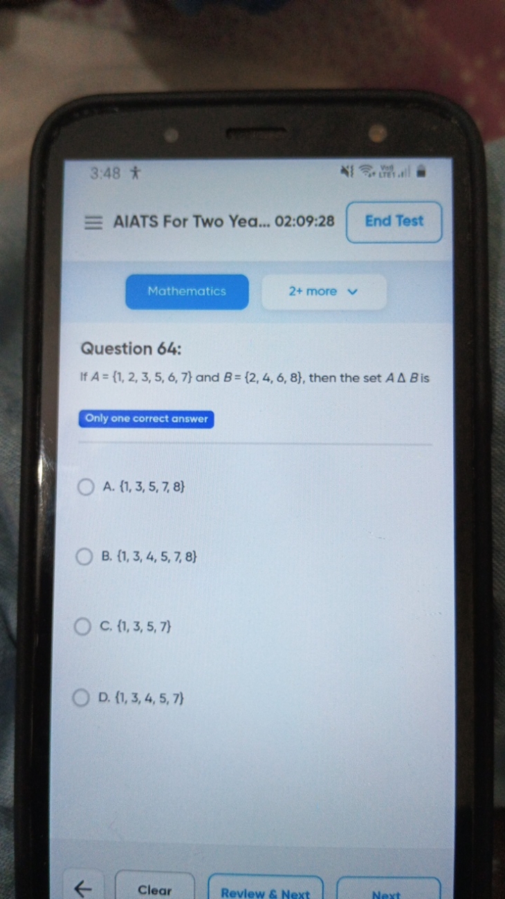 3:48⋆
Vol
AIATS For Two Yea... 02:09:28
End Test
Mathematics
2+ more

