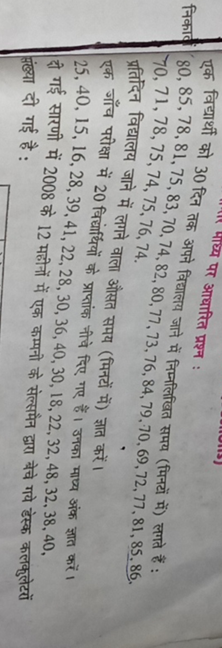 भाध्य पर आधारित प्रश्न :
निकार 80,85,78,81,75,83 सक अने विद्यालय जाने 