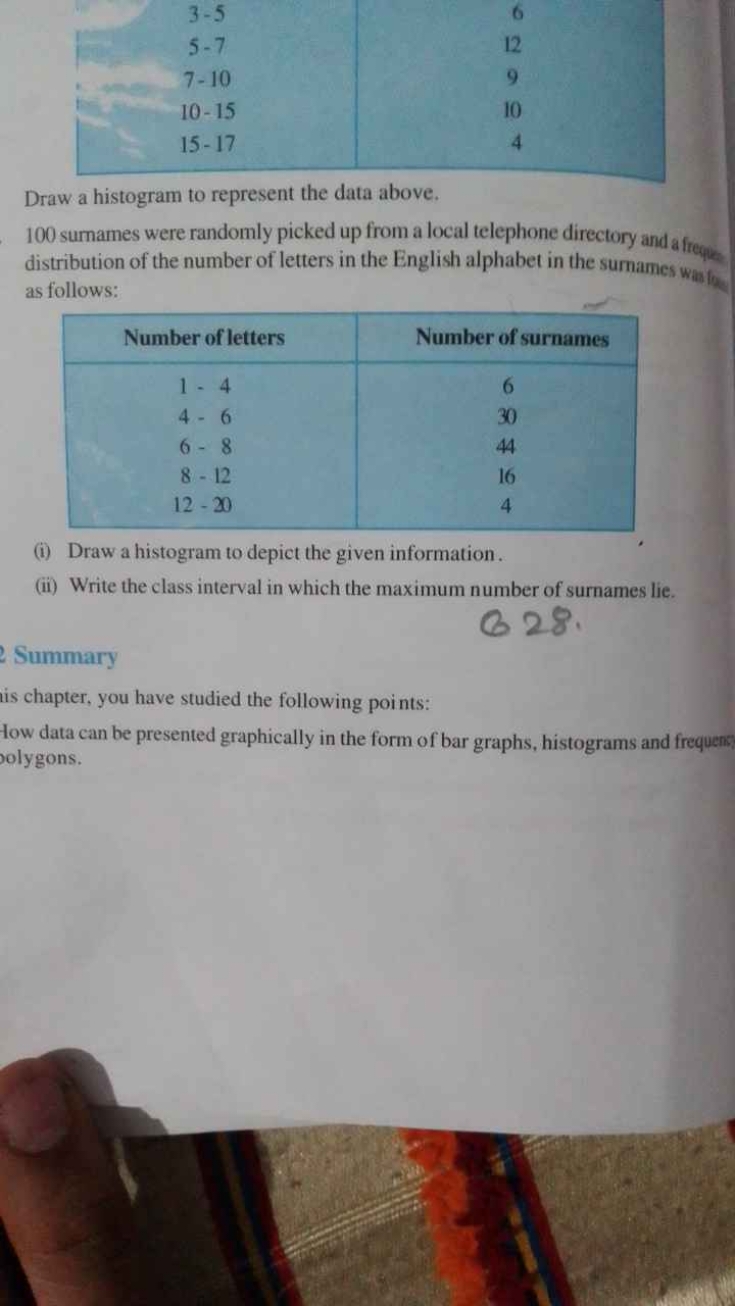 \begin{tabular} { | c | c | } 
3−5 & 6 \\
5−7 & 12 \\
7−10 & 9 \\
10−1