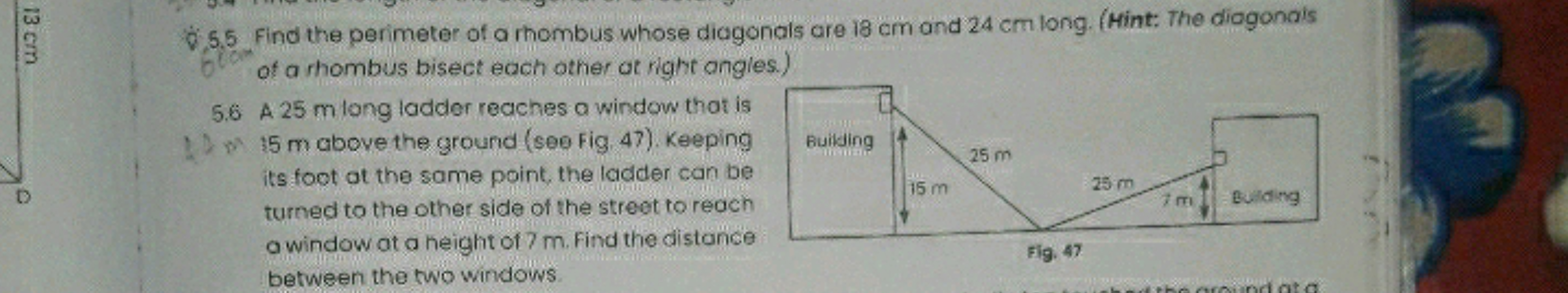 05.5 Find the perimeter of a rhombus whose diagonals are 18 cm and 24 